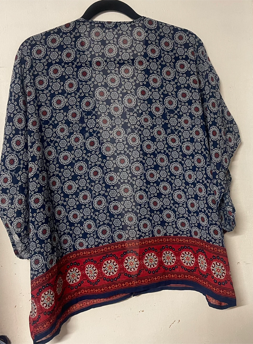 Women's Kimono Cardigan Navy Red Floral Print - photo 2