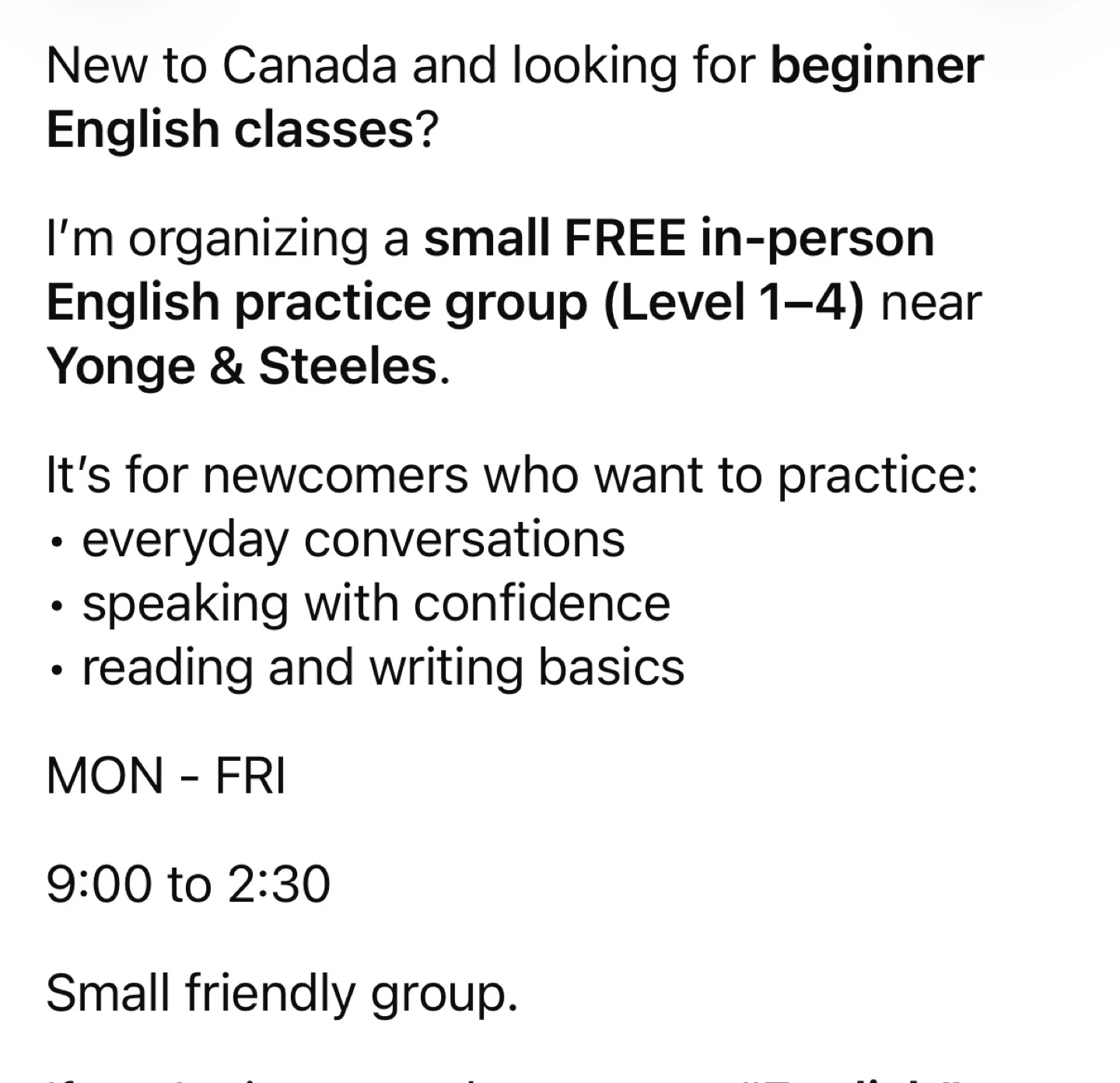 Free Beginner English Practice Group - Yonge & Steeles - photo 2