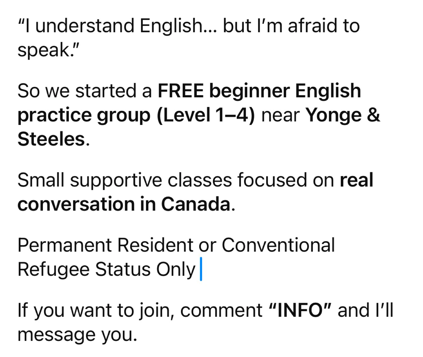 Free Beginner English Practice Group - Yonge & Steeles