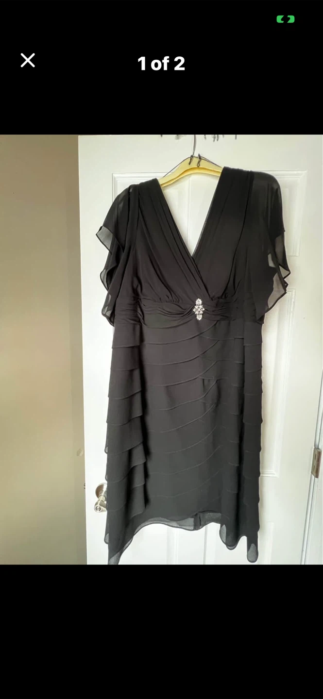 Black Chiffon Tiered V-Neck Midi Dress