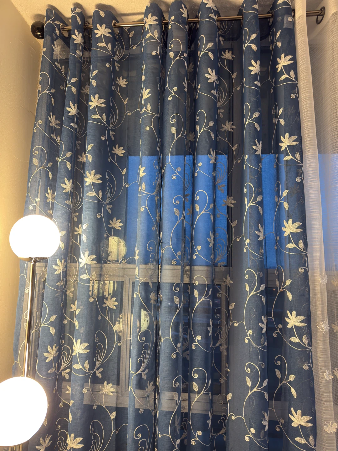 Blue floral sheer curtains