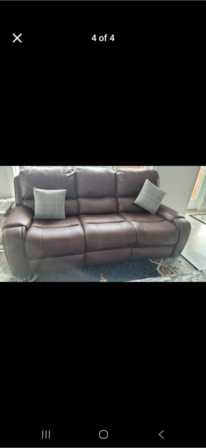 Brown Leather Reclining Sofa with Cup Holders