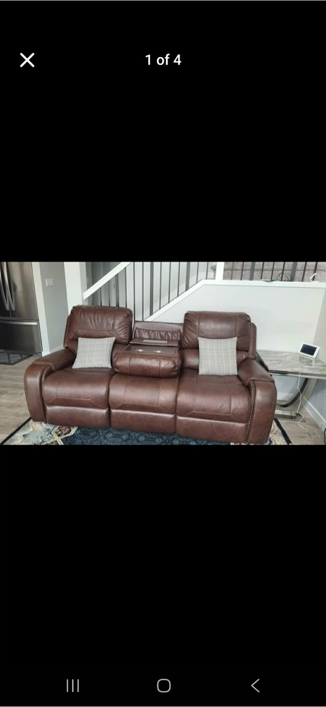 Brown Leather Reclining Sofa with Cup Holders - photo 2