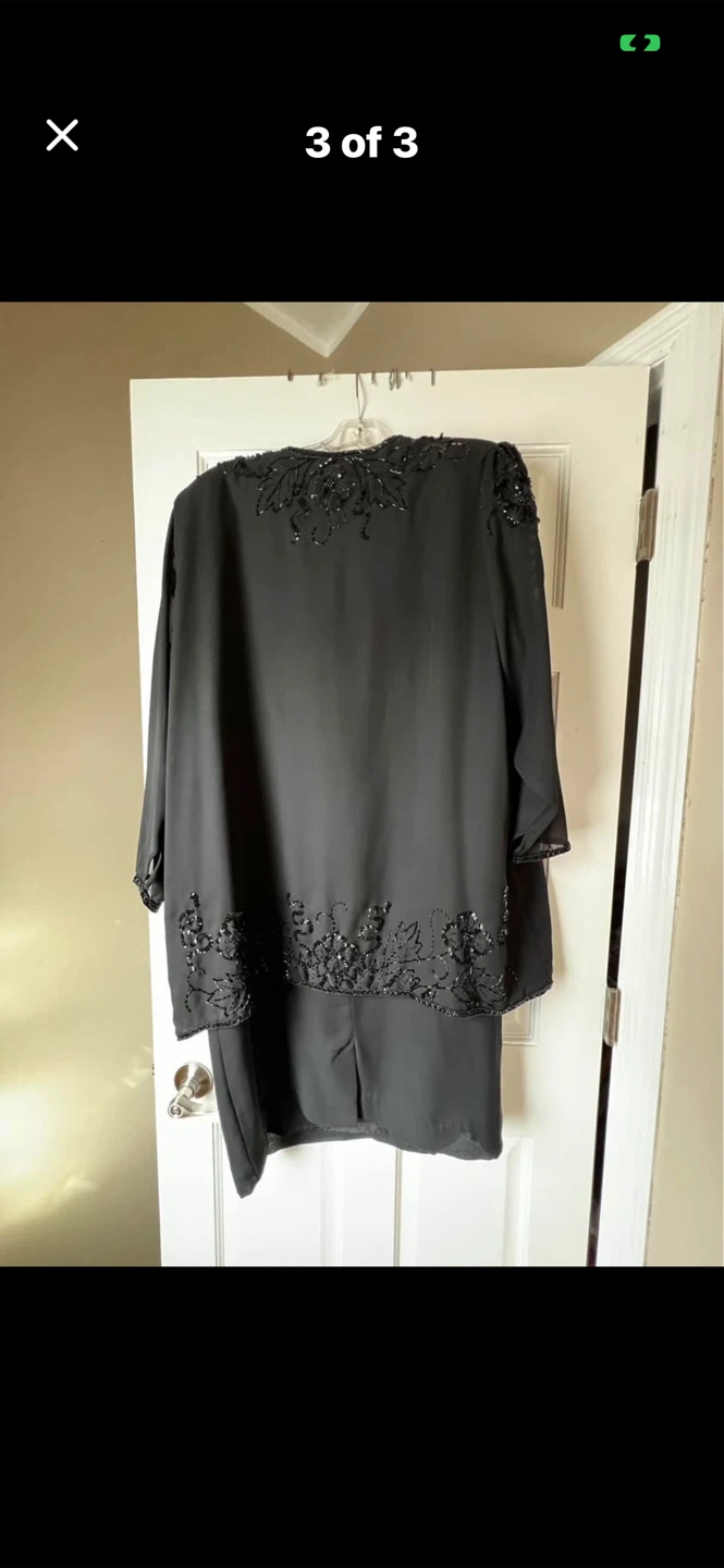Black Beaded 2-Piece Dress and Jacket Set - photo 3