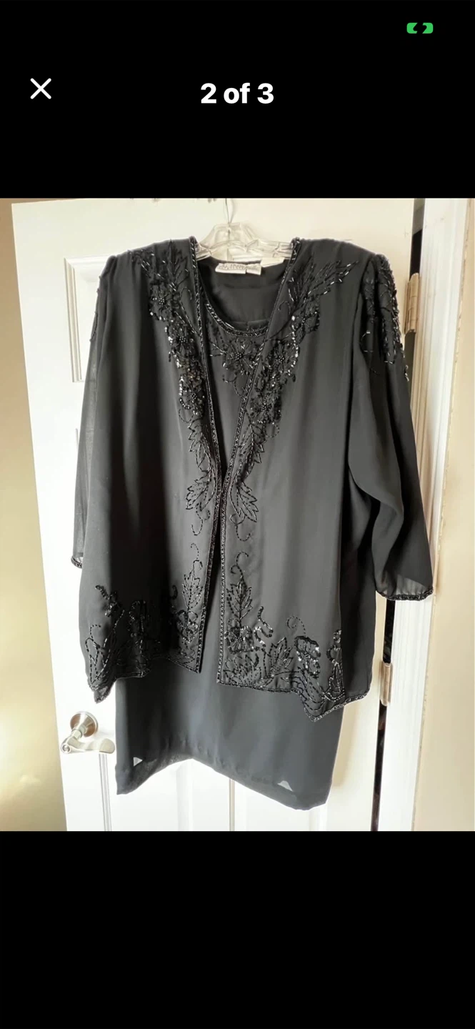 Black Beaded 2-Piece Dress and Jacket Set - photo 2