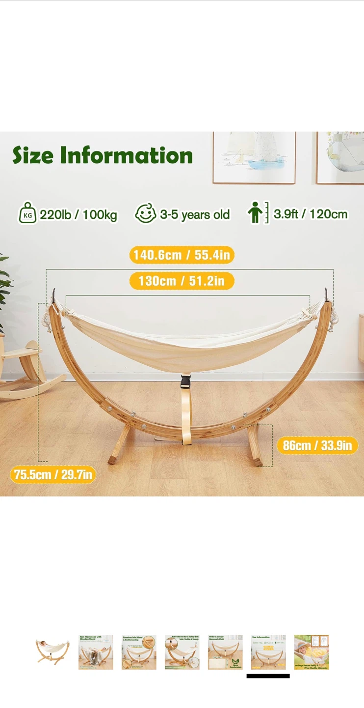 FUNLIO Double Hammock with Wooden Stand for Kids - photo 5