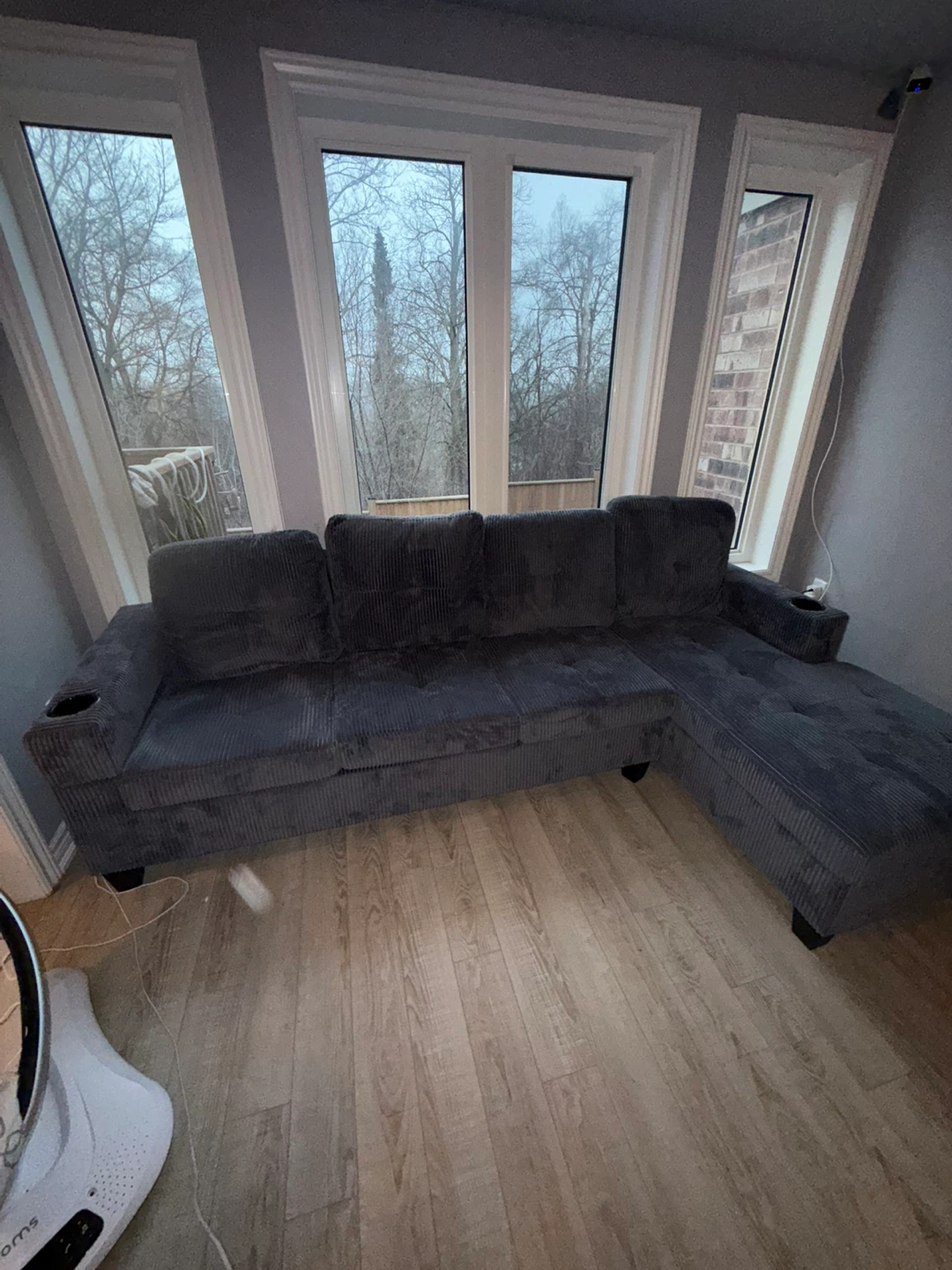 Grey Corduroy Sectional Sofa with Cupholders - photo 4