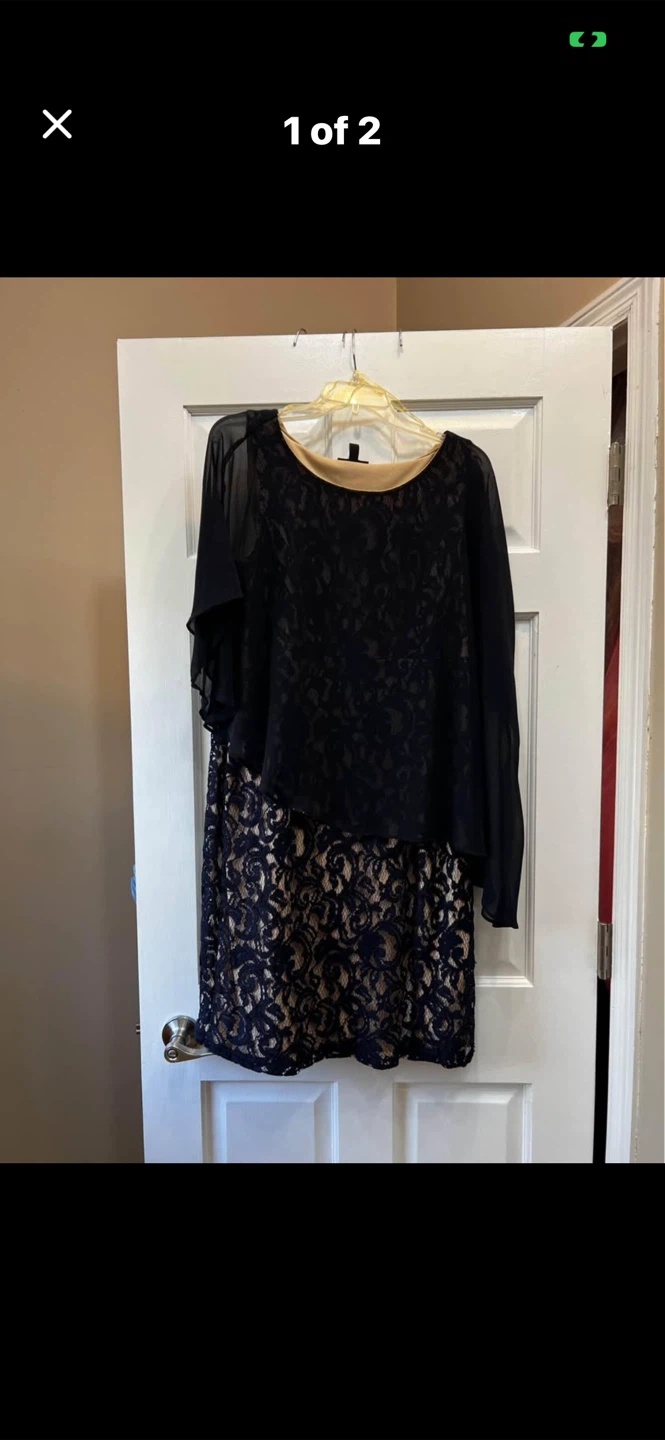 Blue Lace Dress with Sheer Overlay