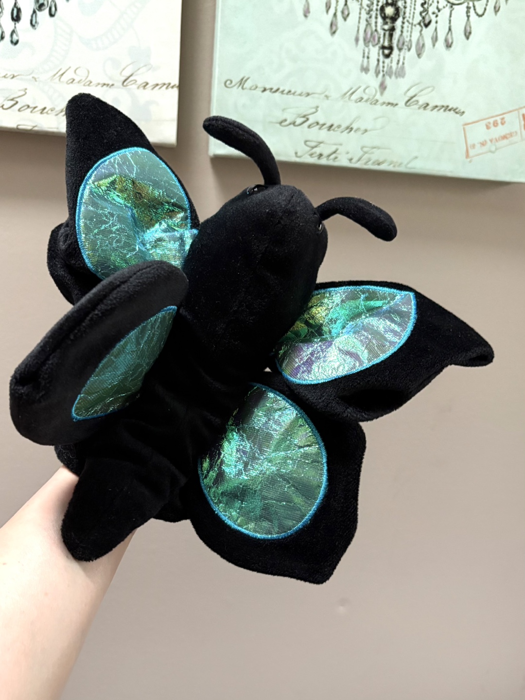 Black Fleece Butterfly Hand Puppet - Like New