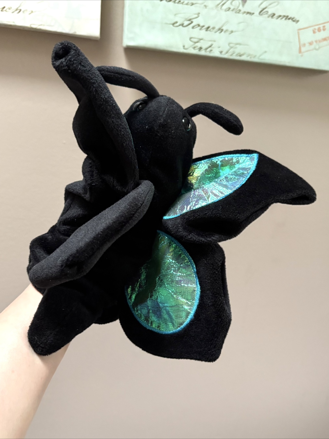 Black Fleece Butterfly Hand Puppet - Like New - photo 2