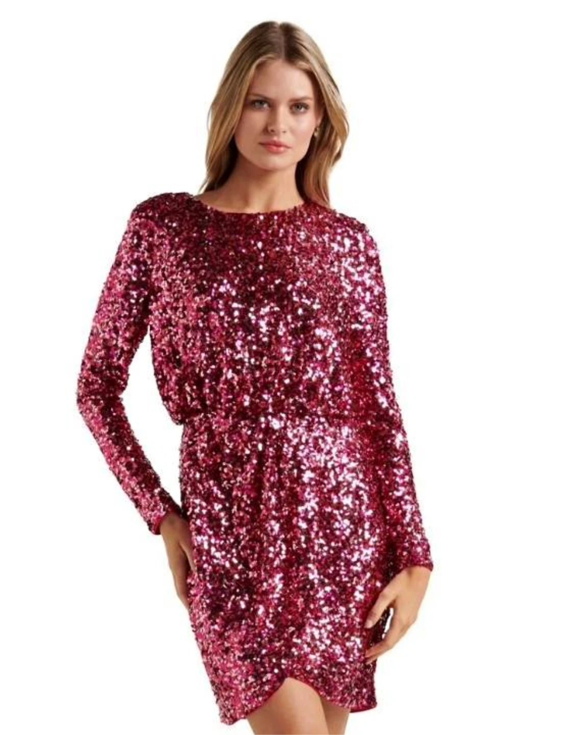 Ever New Sequin Long Sleeve Mini Dress - Pink