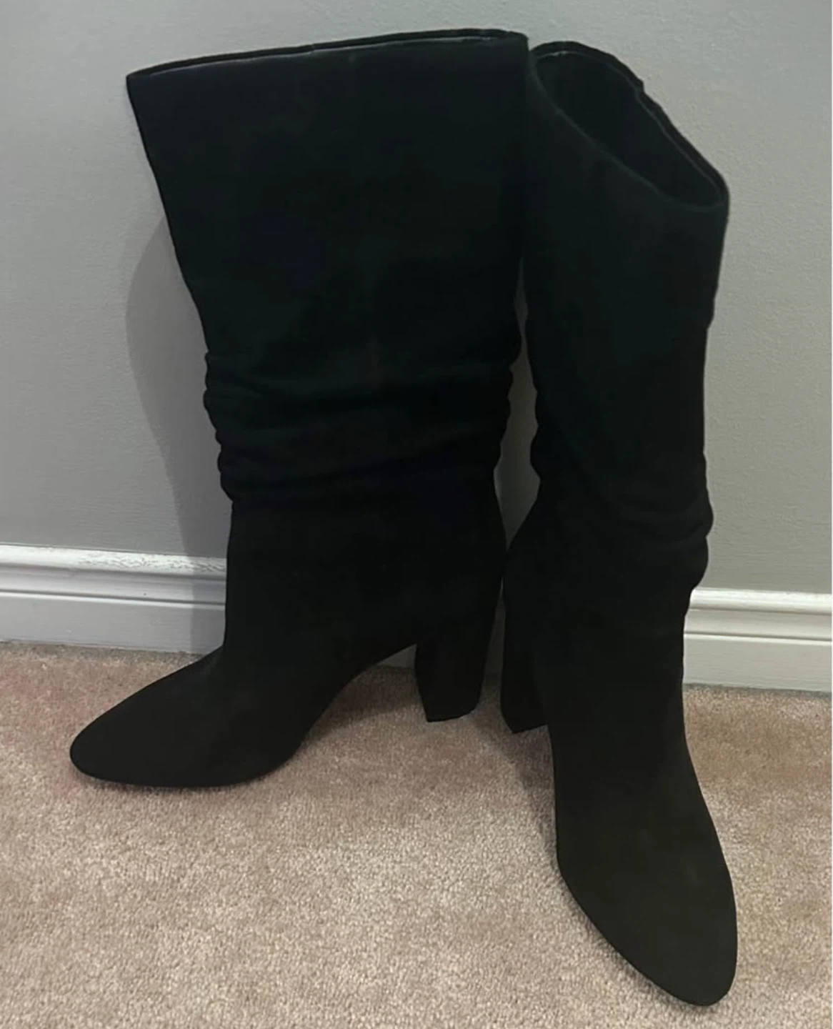 Black Suede Ruched Heeled Boots - photo 2