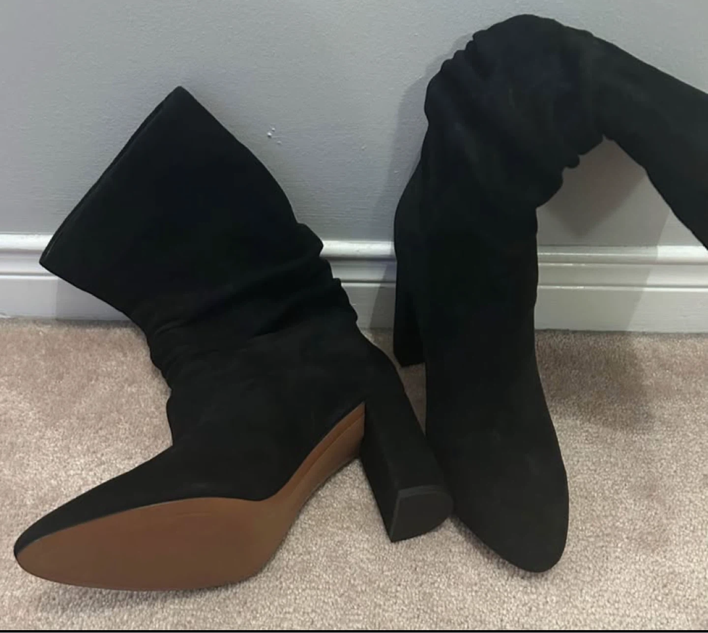 Black Suede Ruched Heeled Boots - photo 3