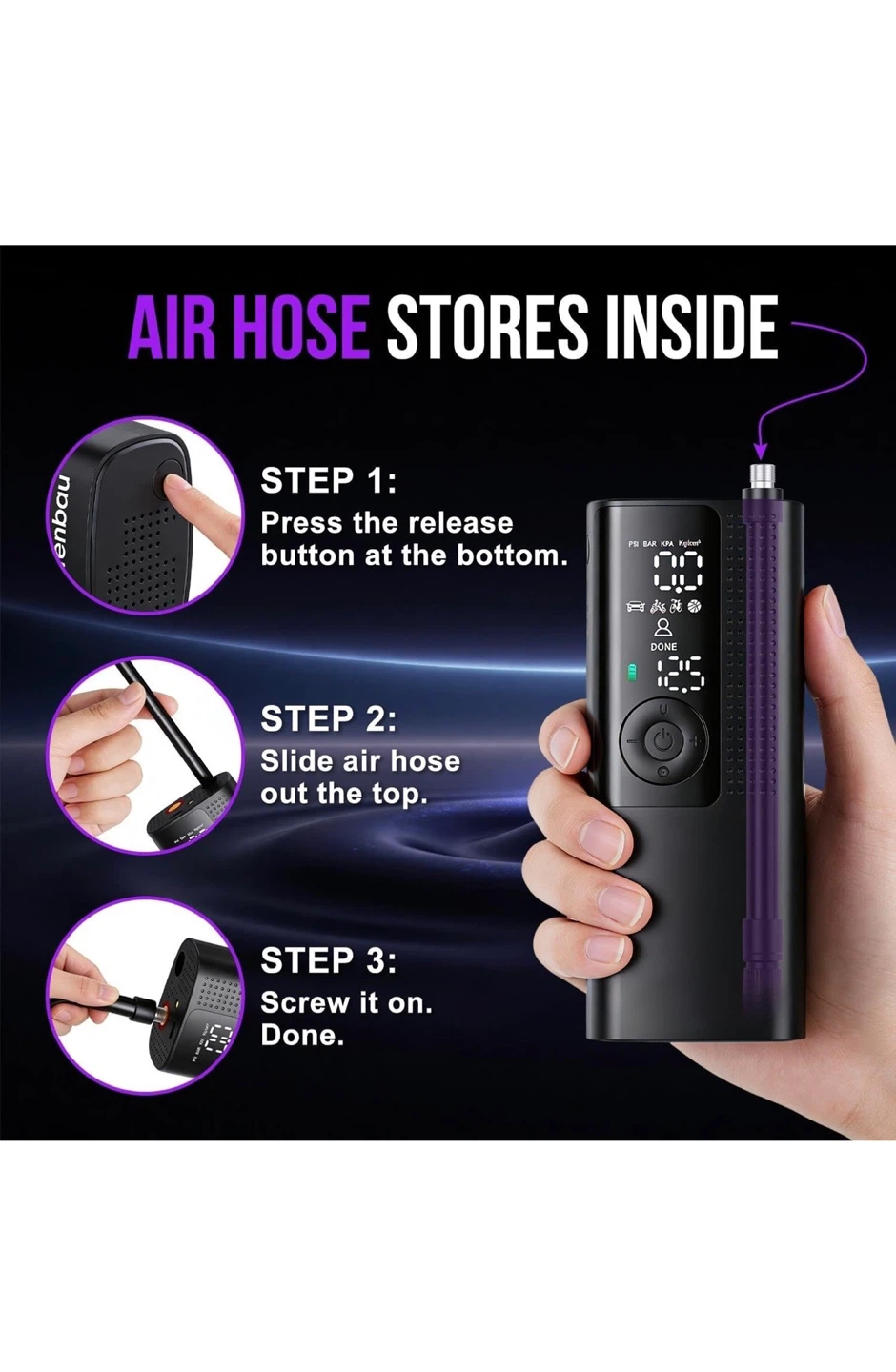 Portable Digital Air Compressor with 4000mAh Battery - photo 3