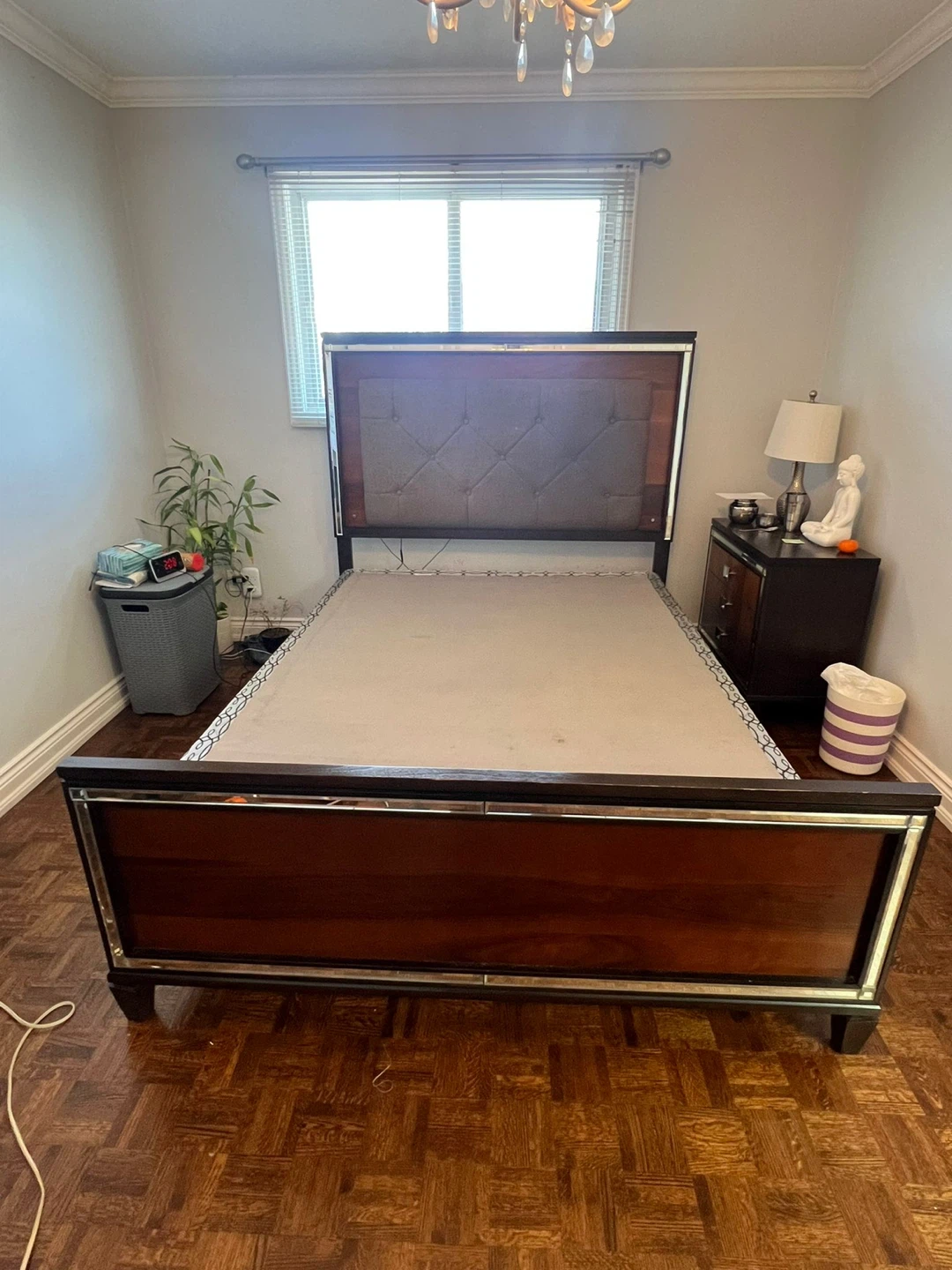 Queen Size Bed Frame with Upholstered  Headboard