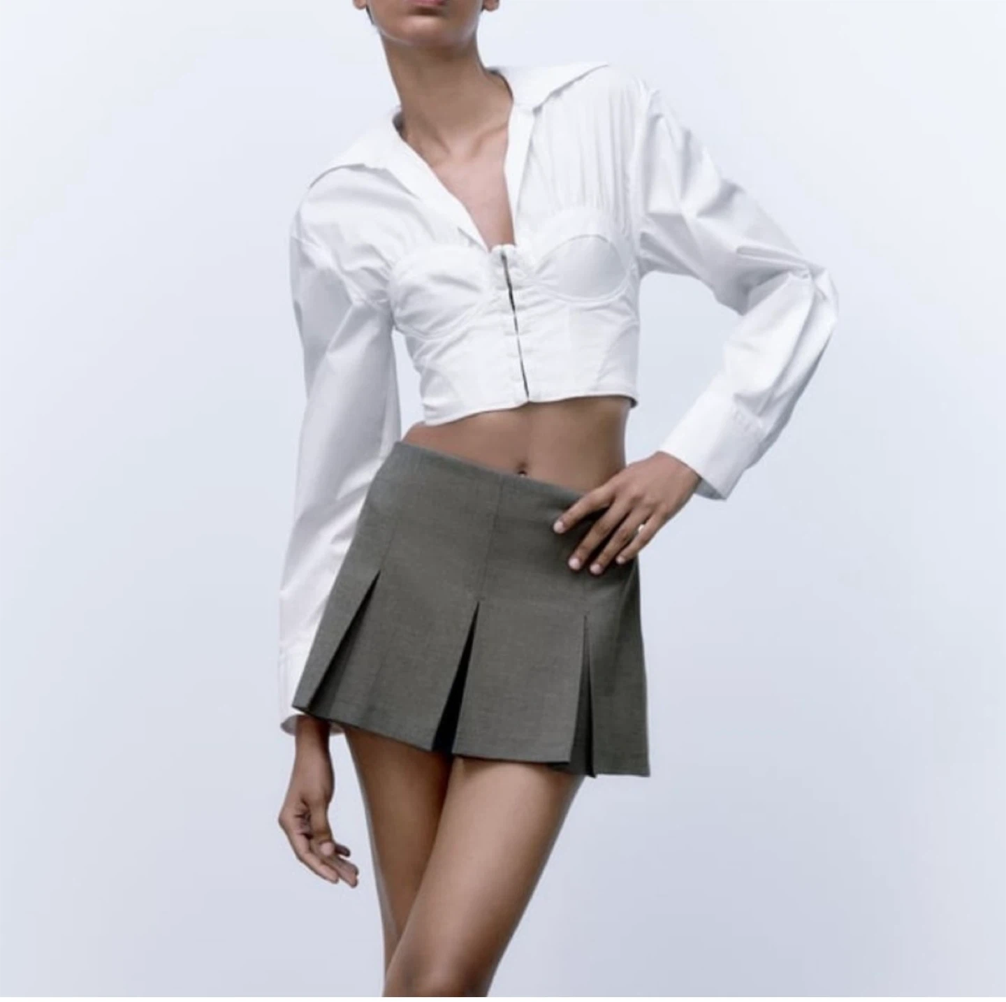 Zara Grey Pleated Skirt with Built-in Shorts - L