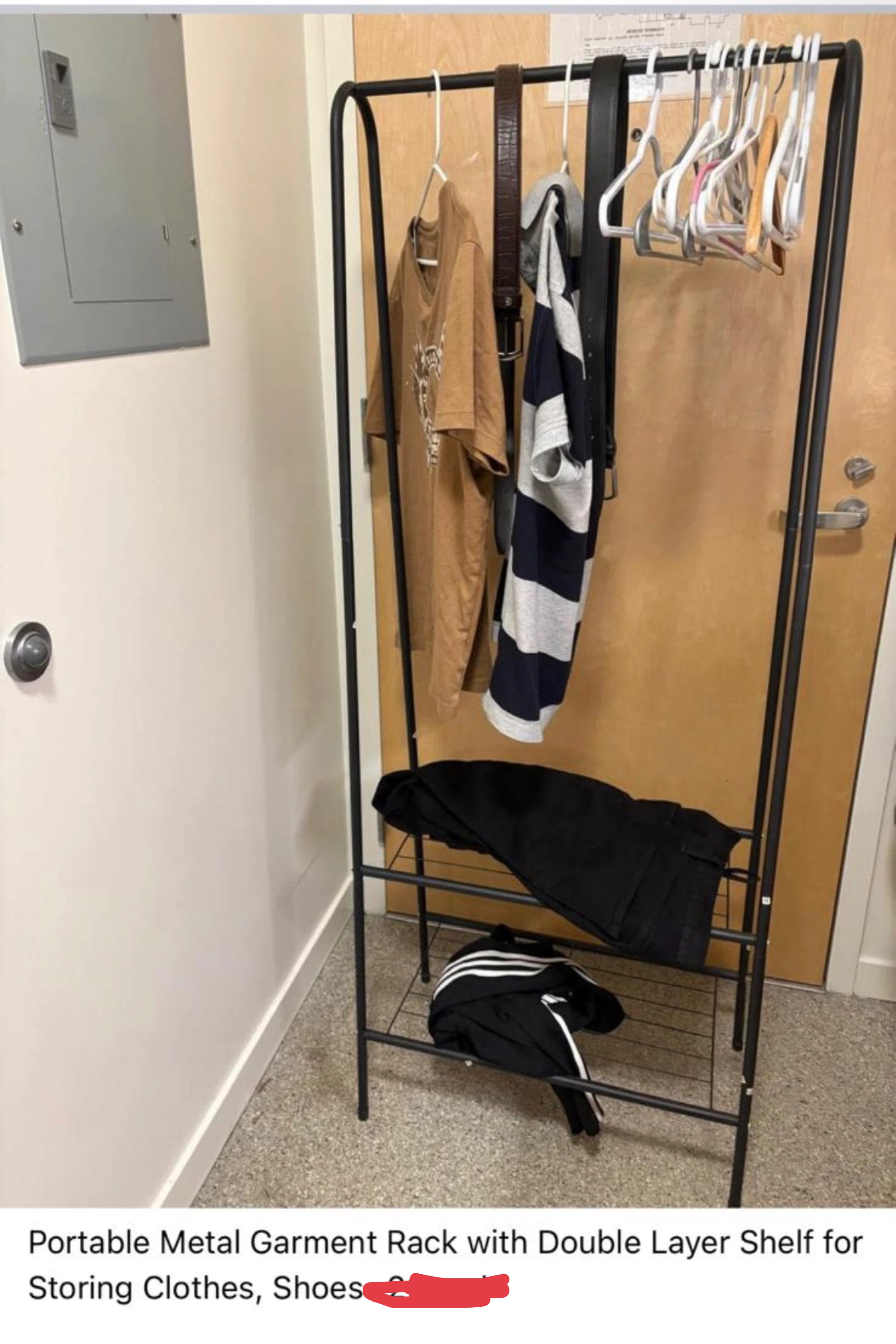 Portable Metal Garment Rack with Double Layer Shelf
