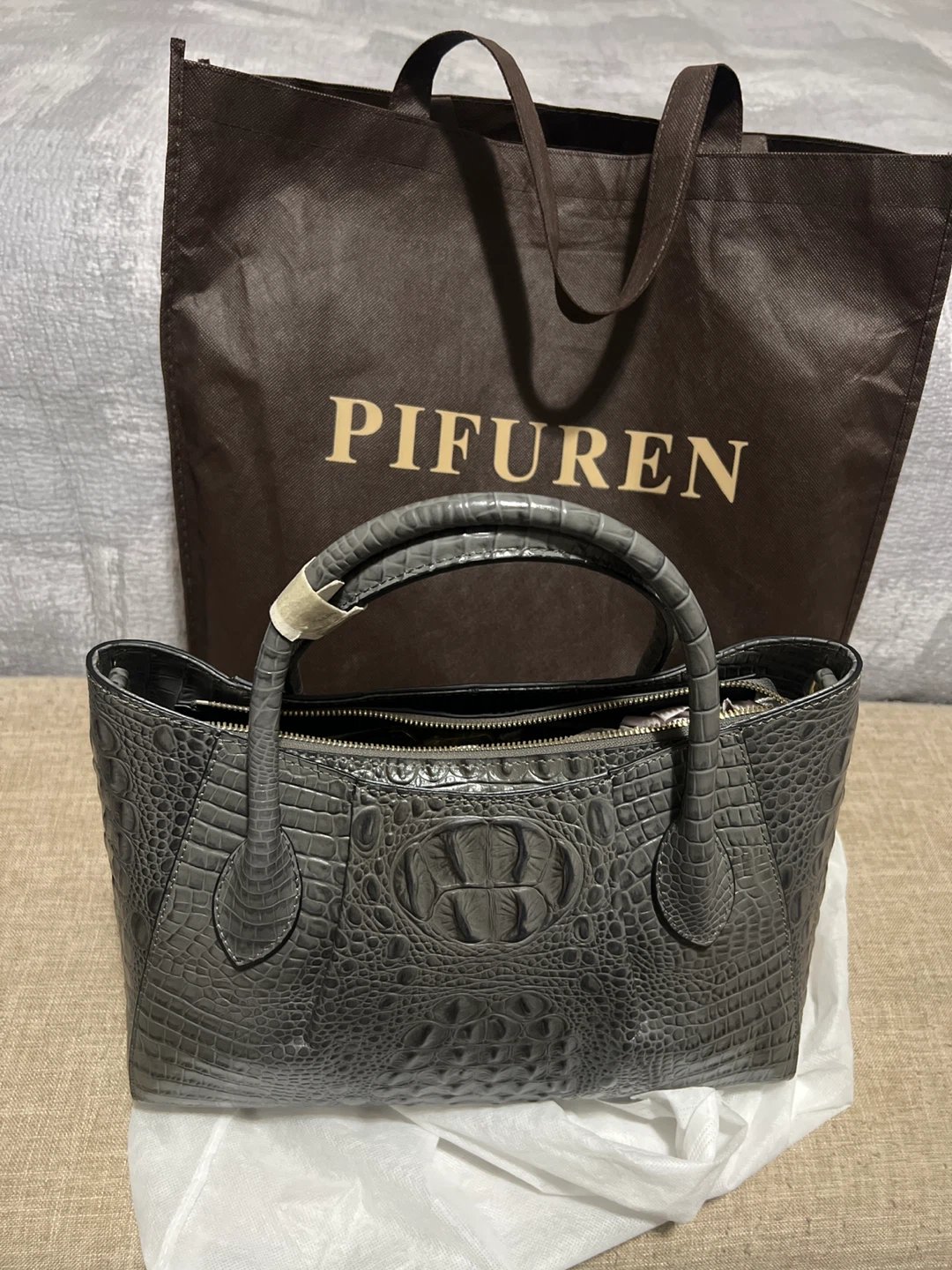 PIFUREN Crocodile Embossed Tote Bag