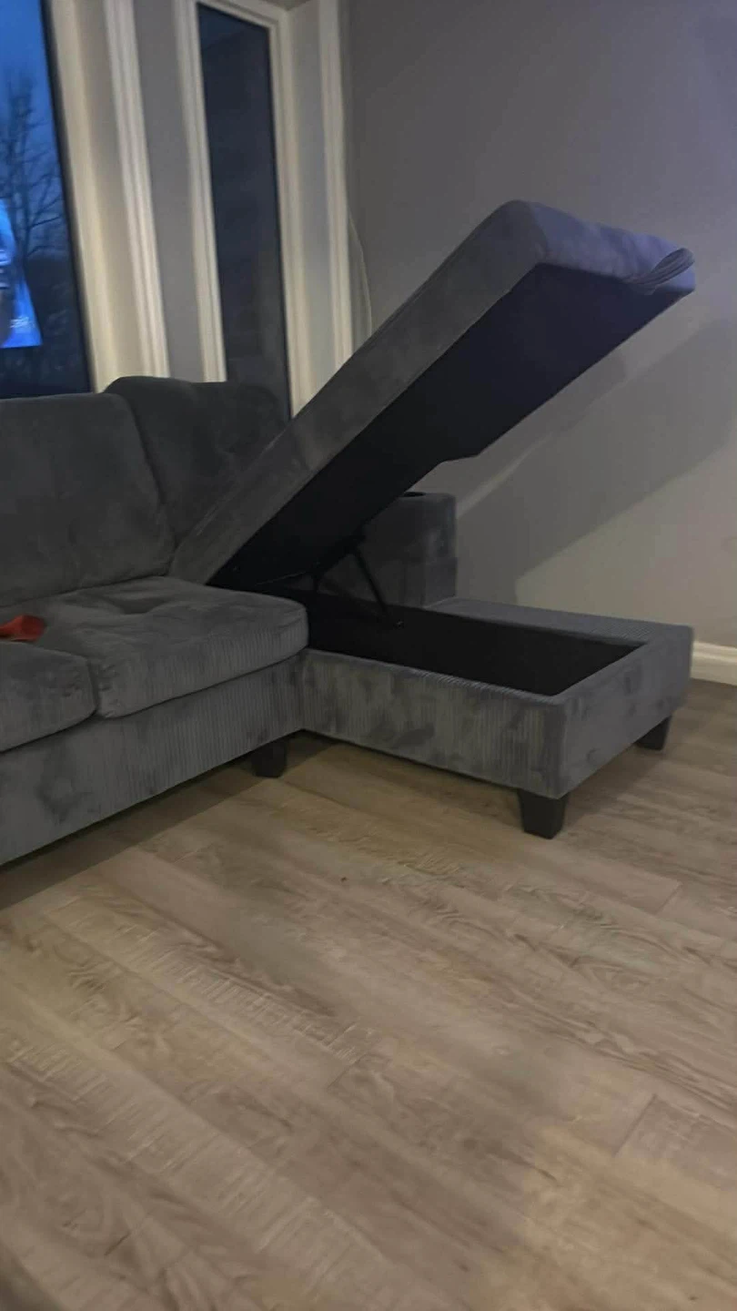 Grey Corduroy Sectional Sofa with Cupholders - photo 5