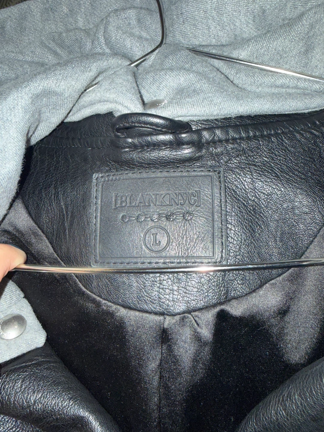BLANKNYC Moto Jacket with Gray Hoodie Insert – Size L - photo 3