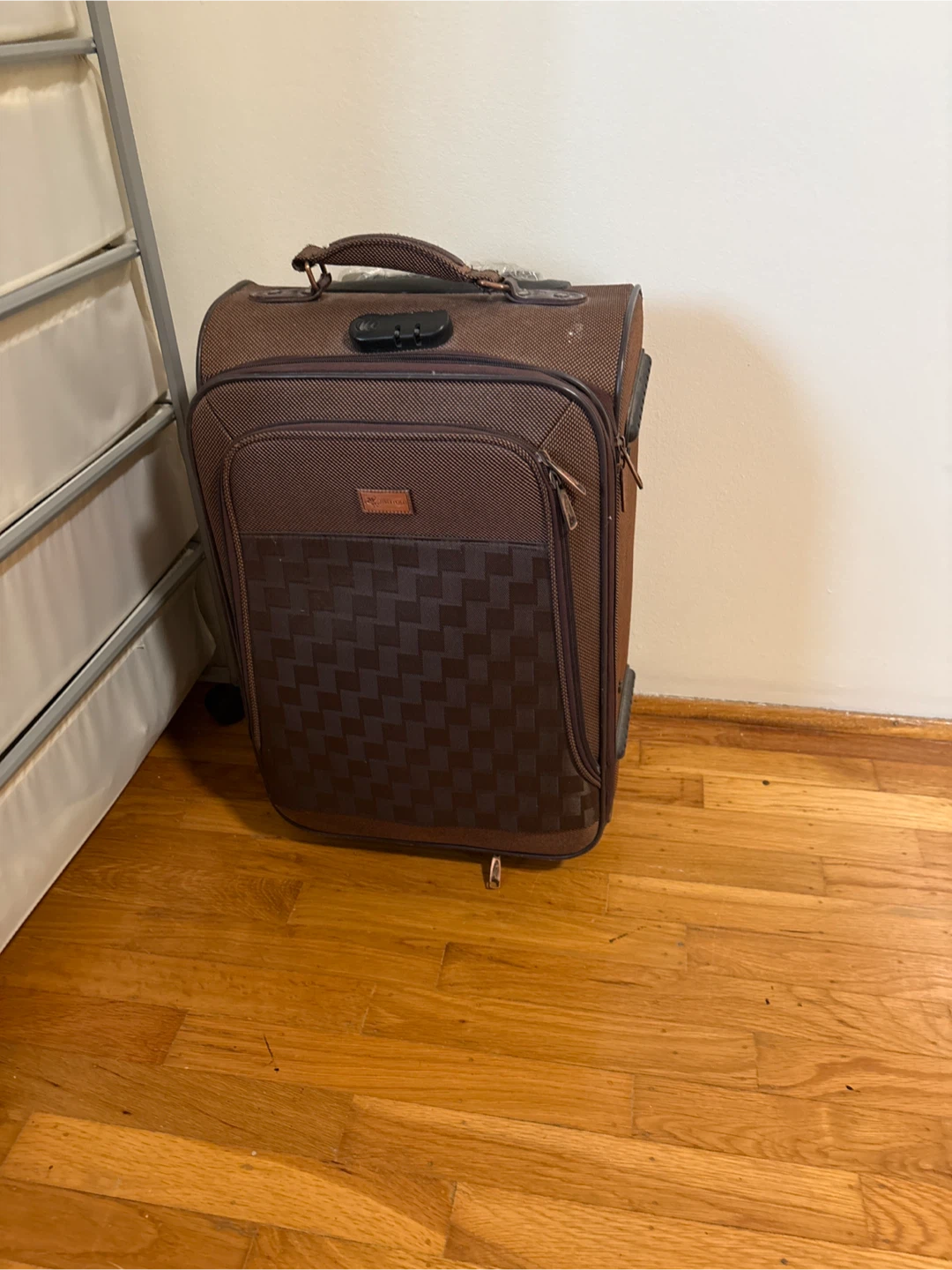 Brown Rolling Suitcase with Checkered Pattern - photo 2