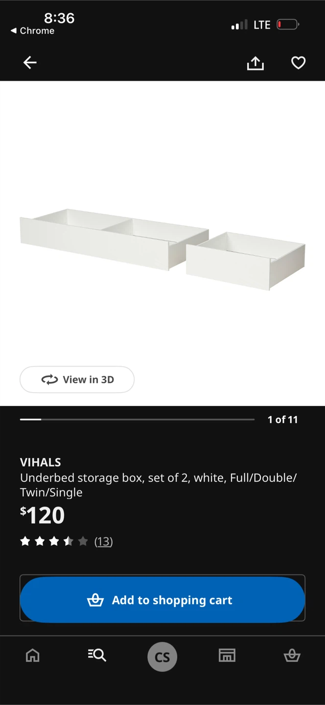 IKEA VIHALS Underbed Storage Box Set- White