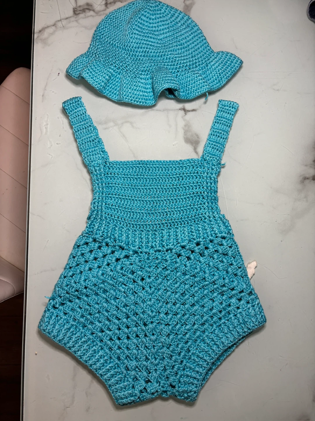 Crocheted Baby Romper and Hat Set - photo 2