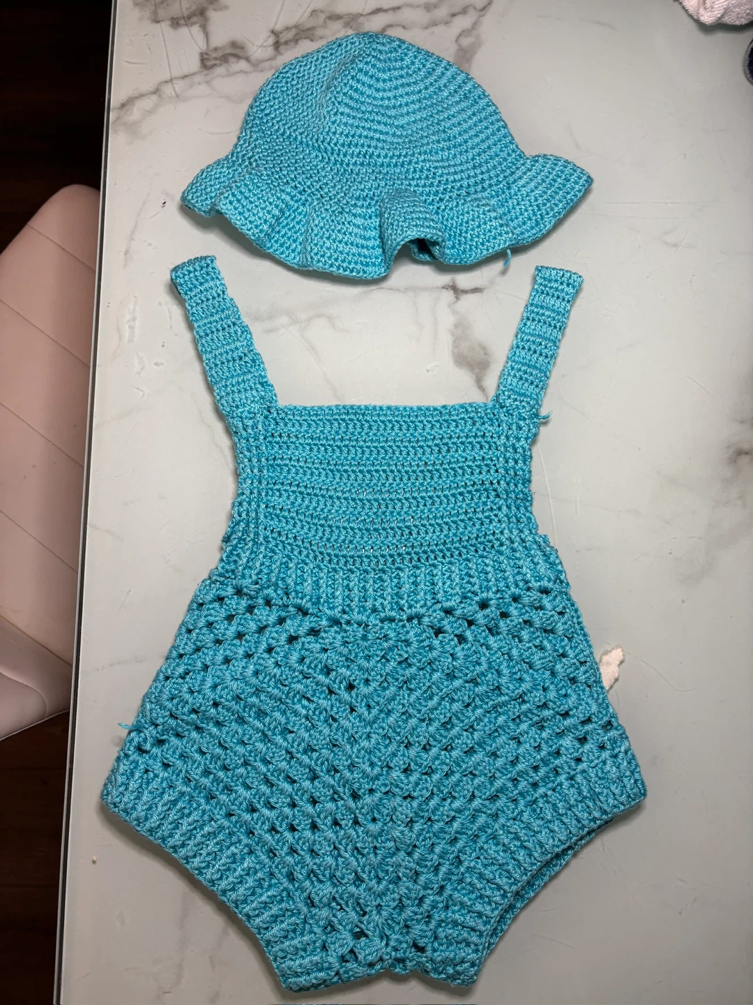 Crocheted Baby Romper and Hat Set