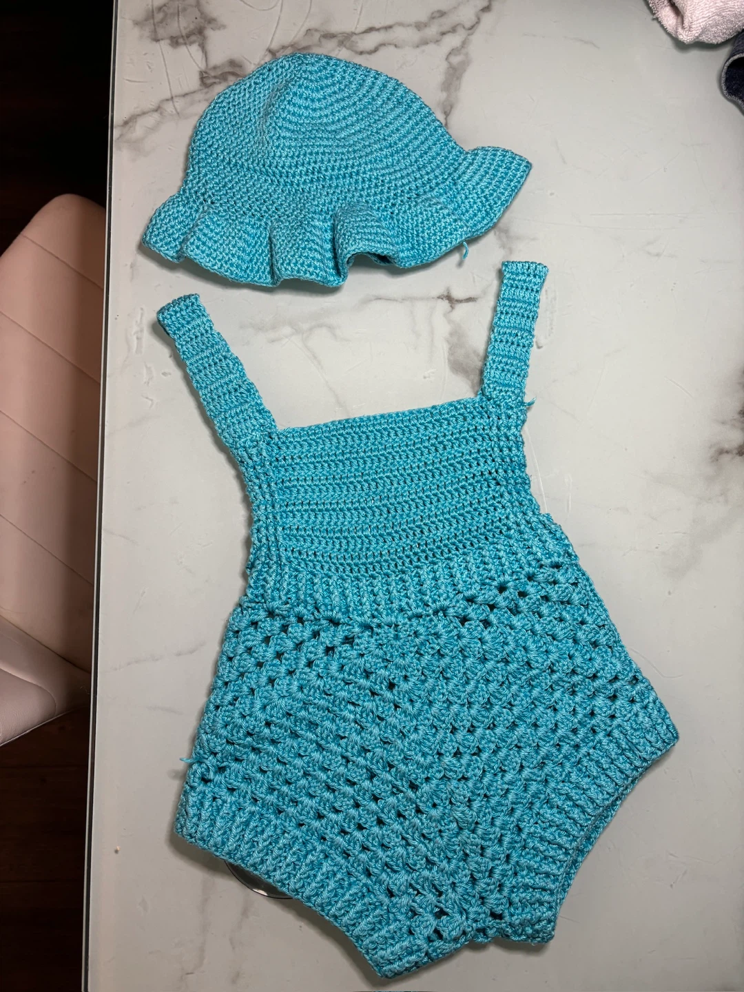 Crocheted Baby Romper and Hat Set - photo 3