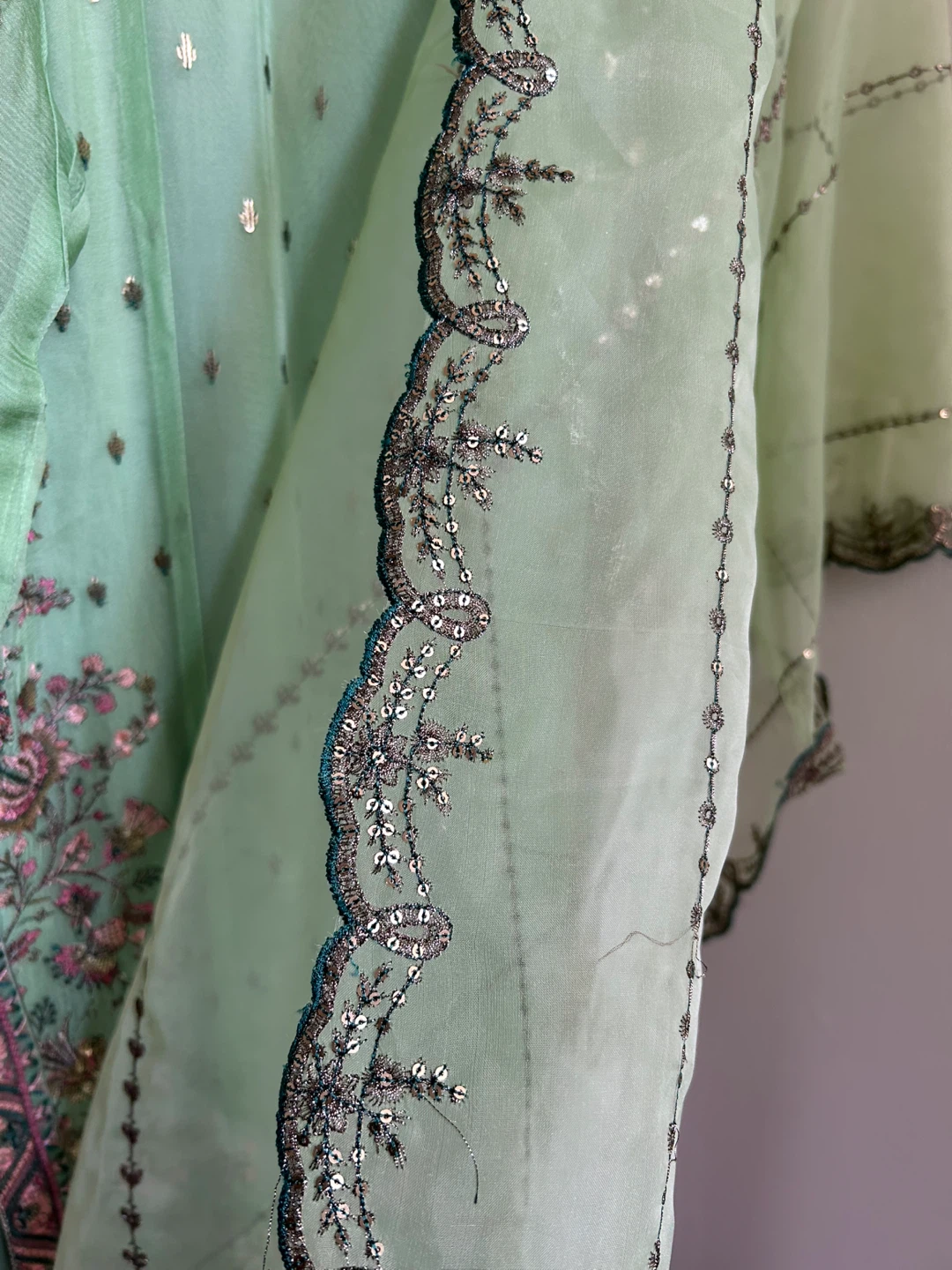 Green Embroidered Chiffon dress - photo 5