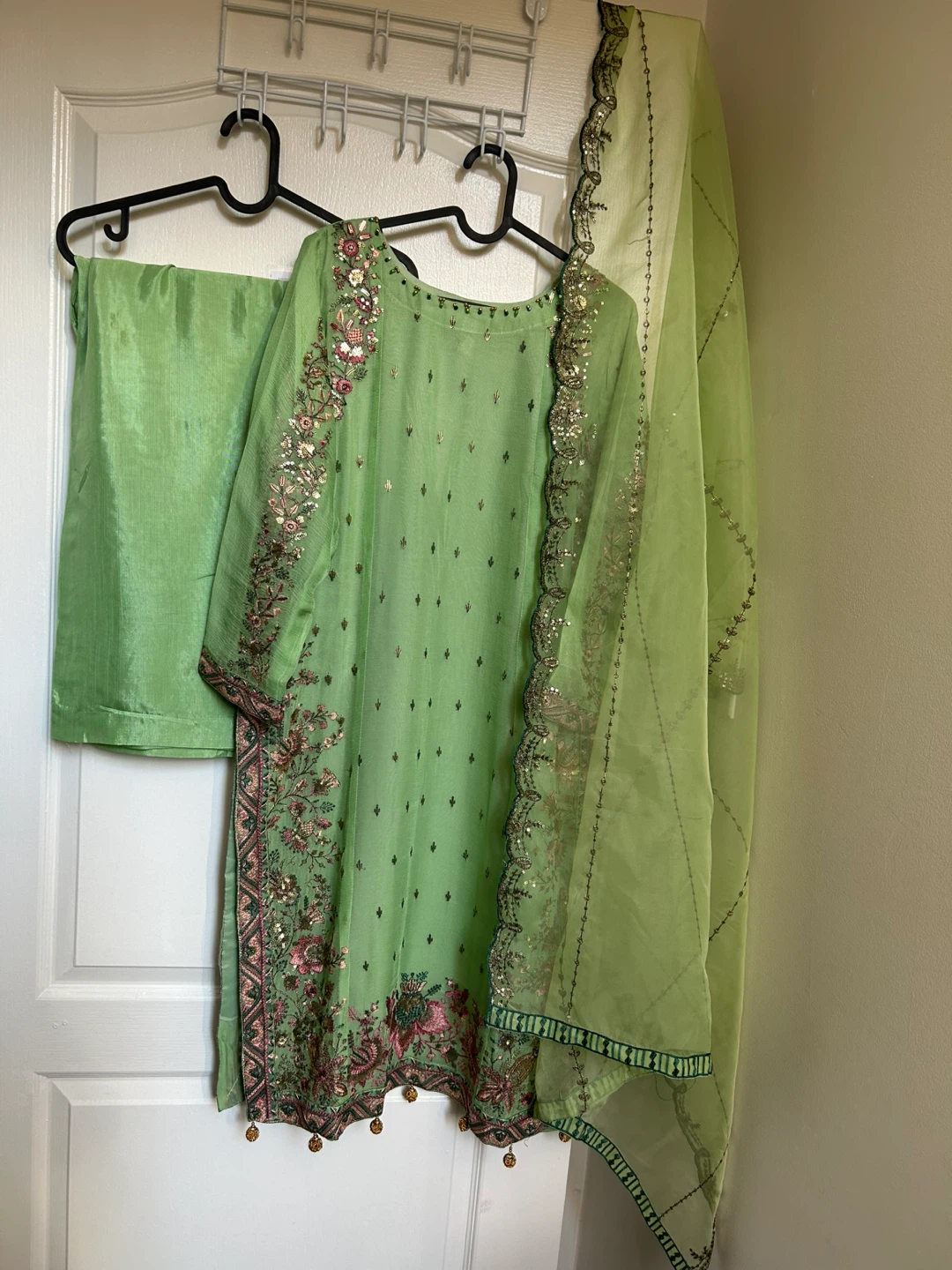 Green Embroidered Chiffon dress