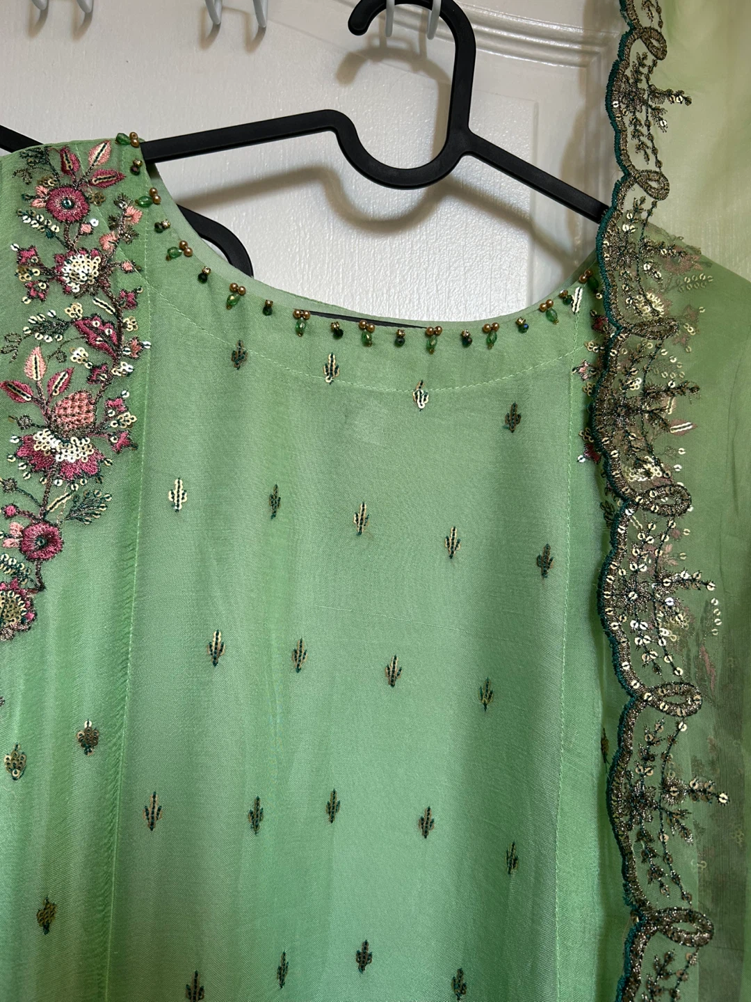 Green Embroidered Chiffon dress - photo 3