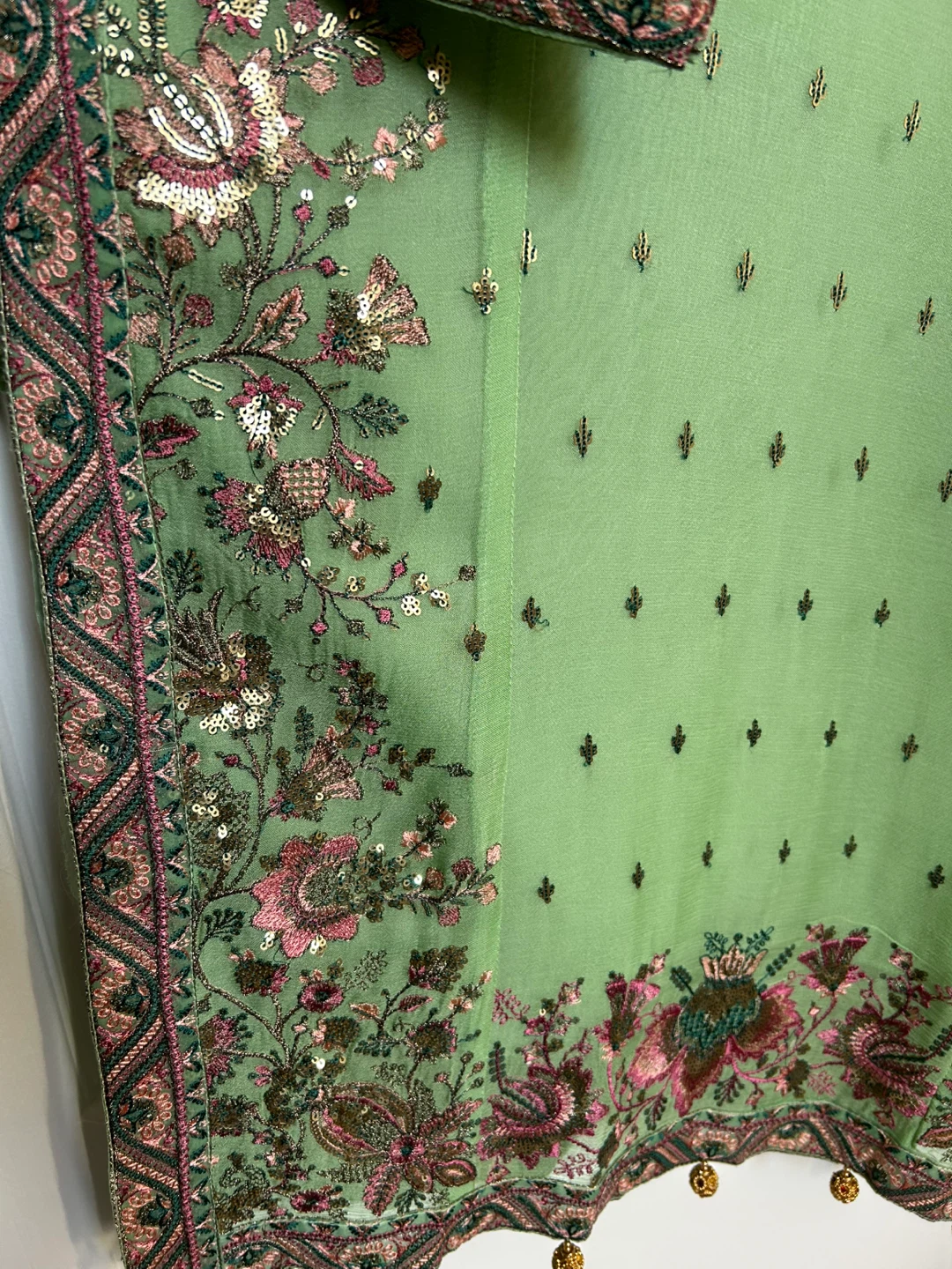Green Embroidered Chiffon dress - photo 2