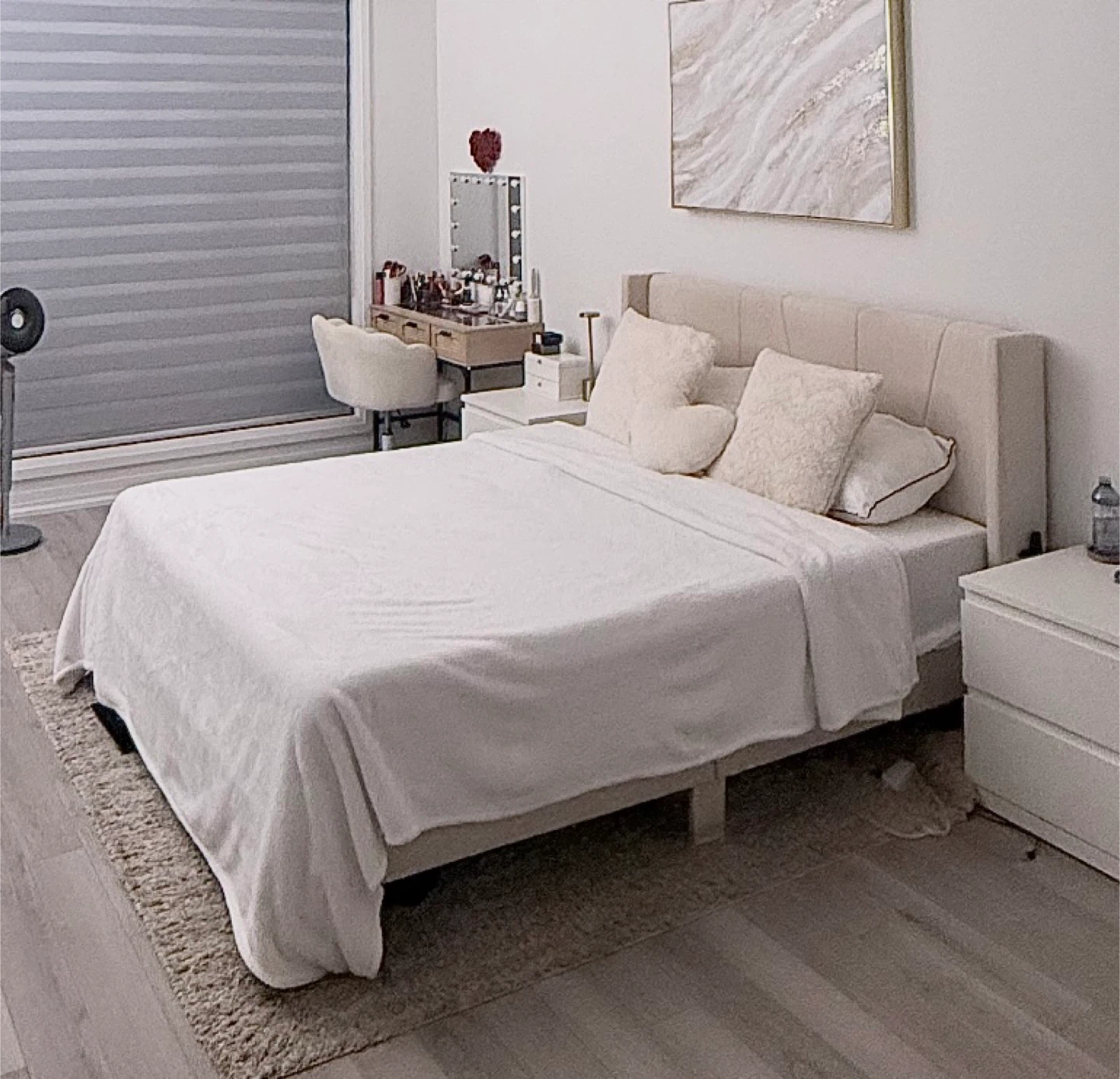 Queen Bed Frame - Beige Upholstered Platform Bed - photo 3