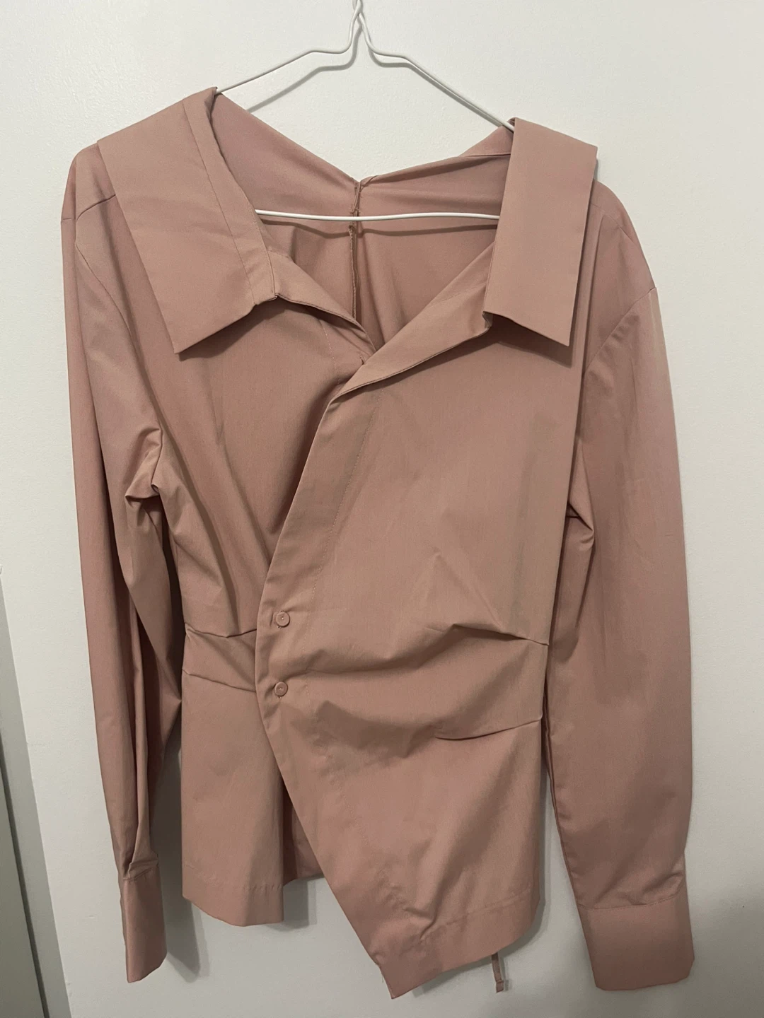 Pink Asymmetrical Button-Up Shirt