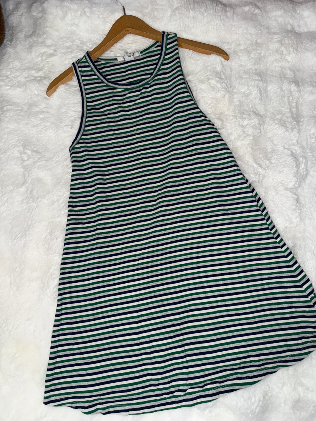 Striped Sleeveless Dress - Green, White, Navy