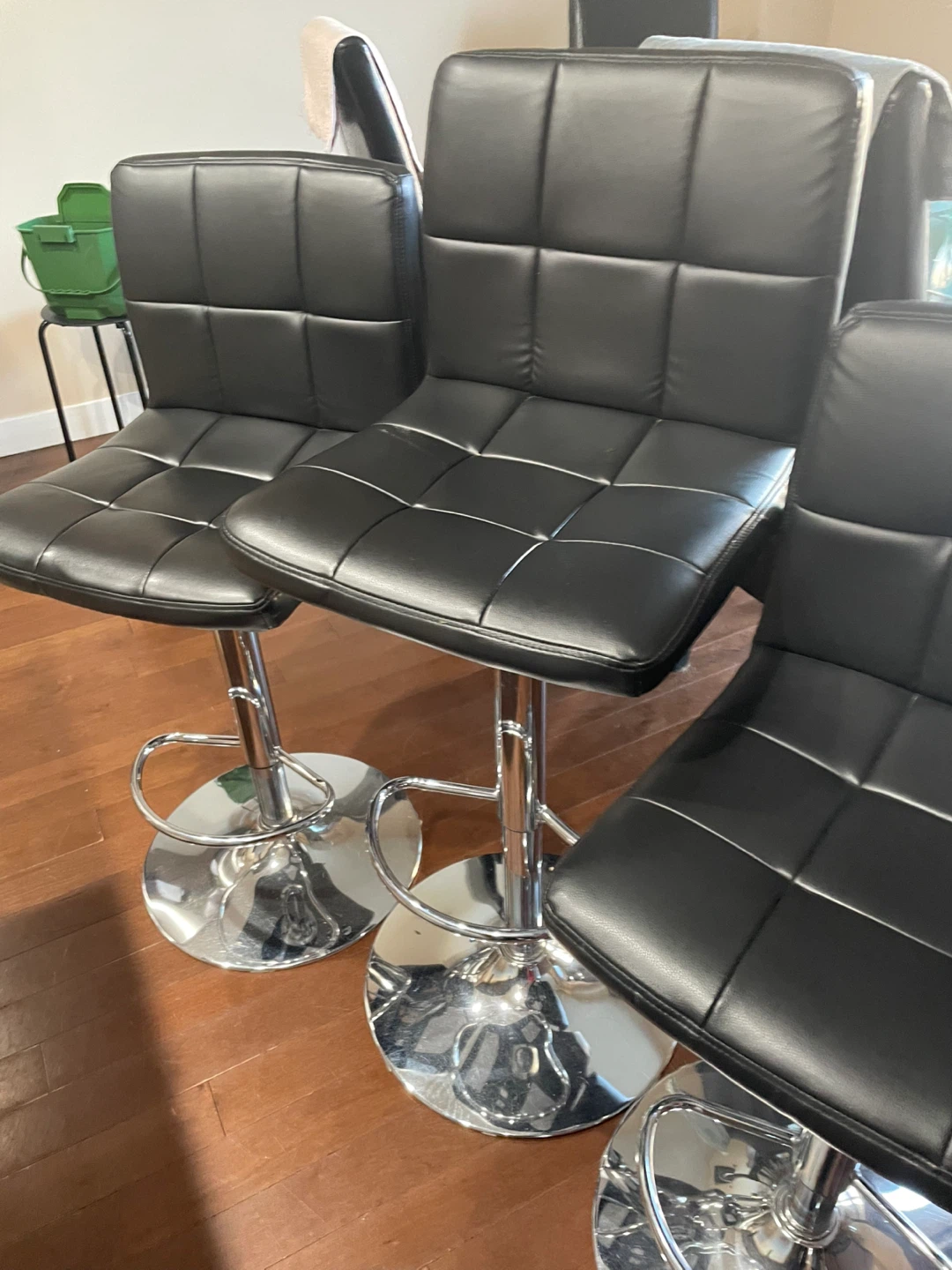 Set of 3 Black Faux Leather Bar Stools with Chrome Base