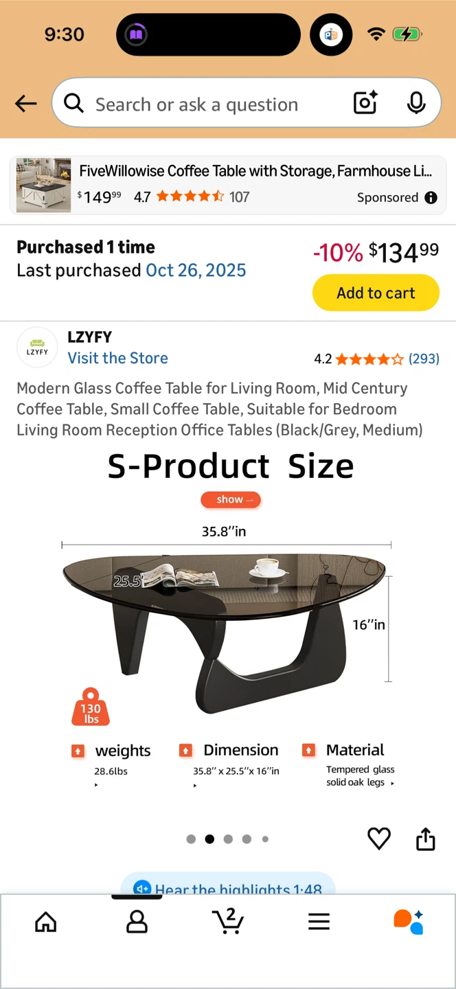 LZYFY Mid Century Modern Glass Coffee Table