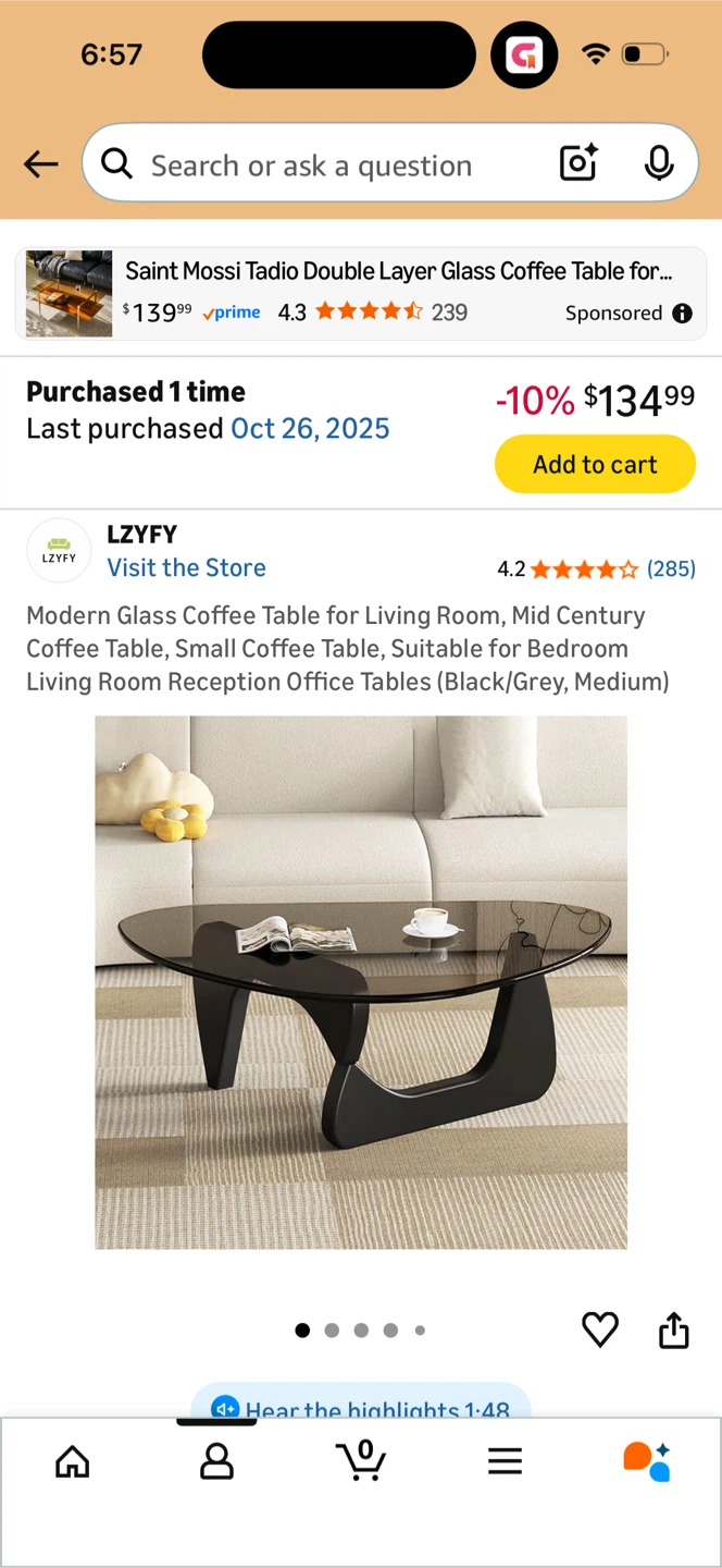 LZYFY Mid Century Modern Glass Coffee Table - photo 2