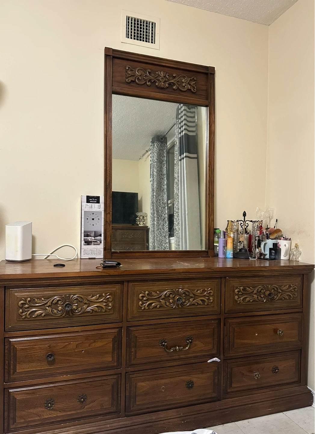 Vintage Wood Dresser with Mirror