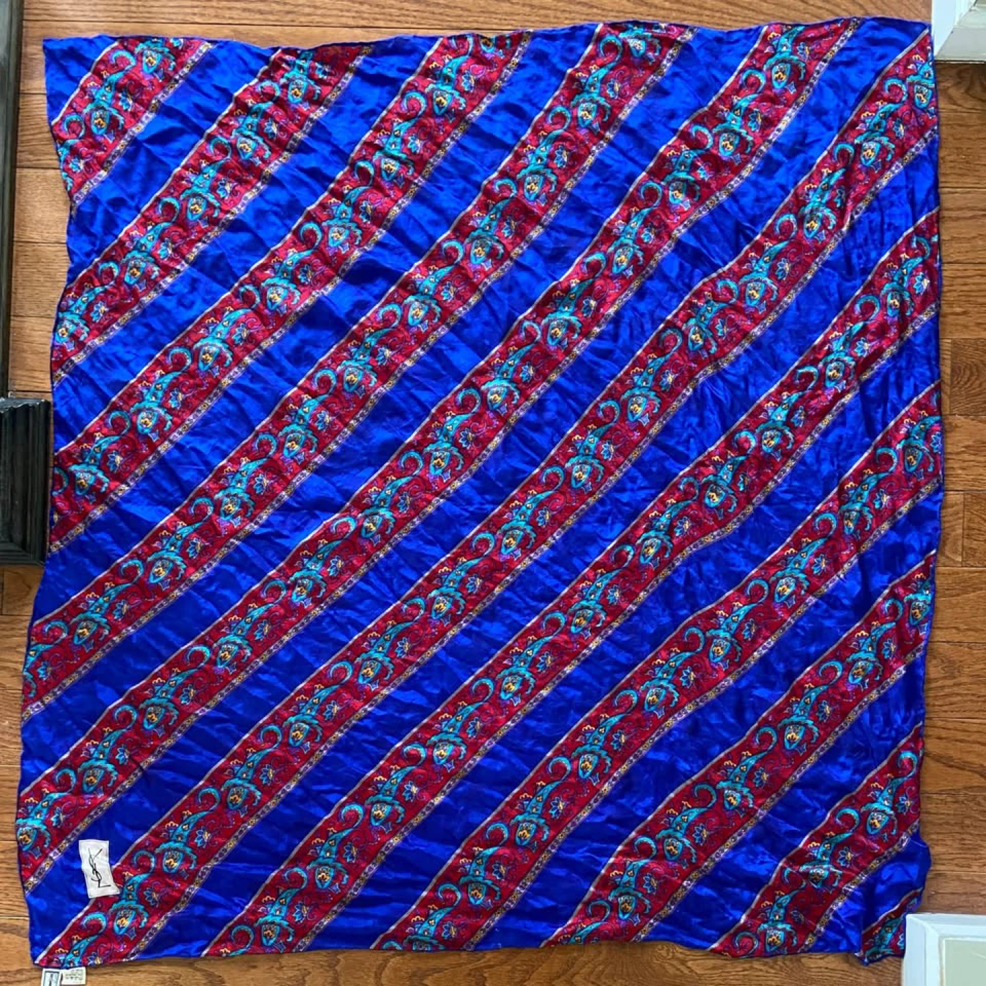 Yves Saint Laurent Silk Scarf Blue Red Vintage 41" - photo 2