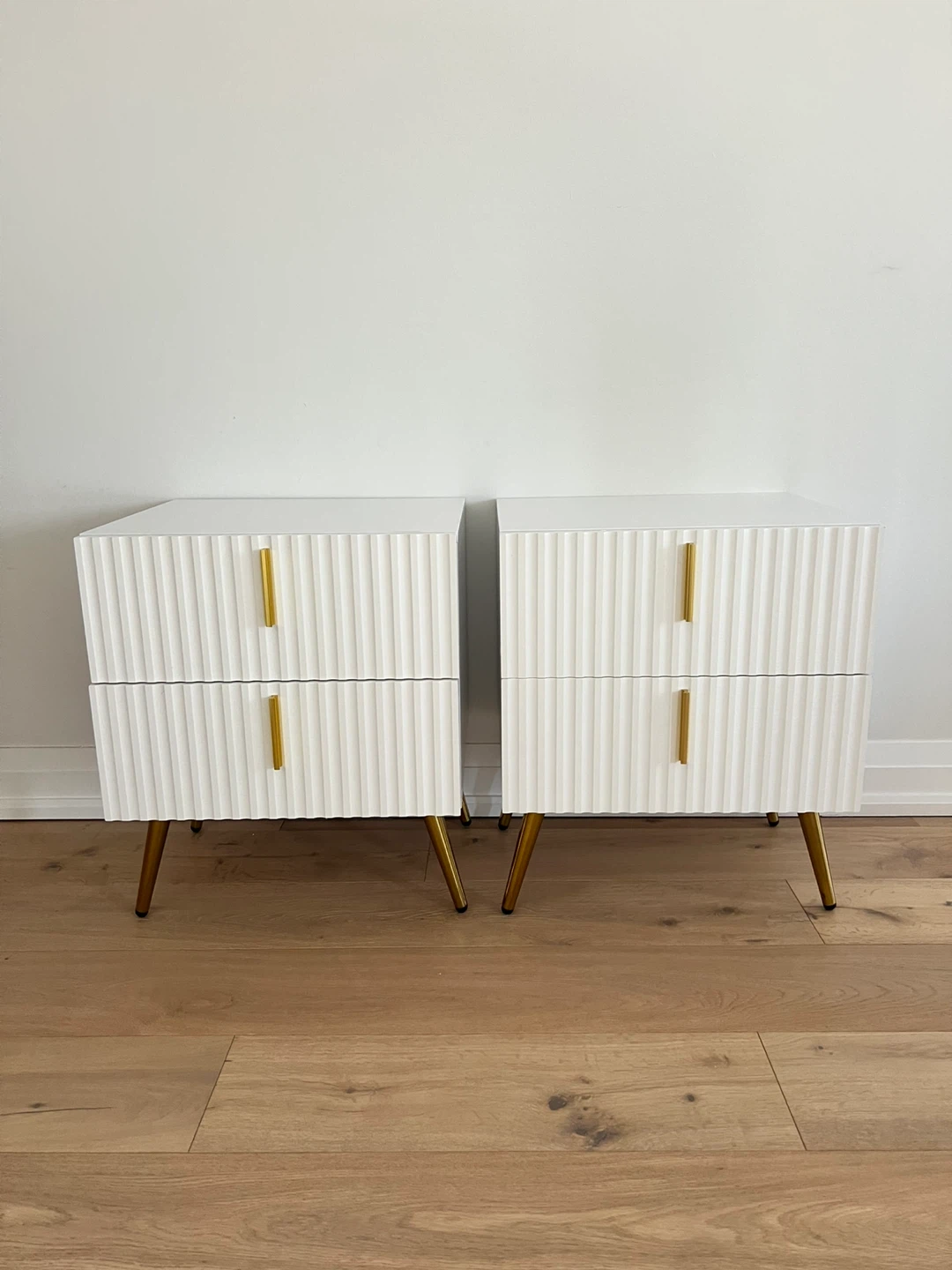Pair of White Nightstands with Gold Accents - photo 3