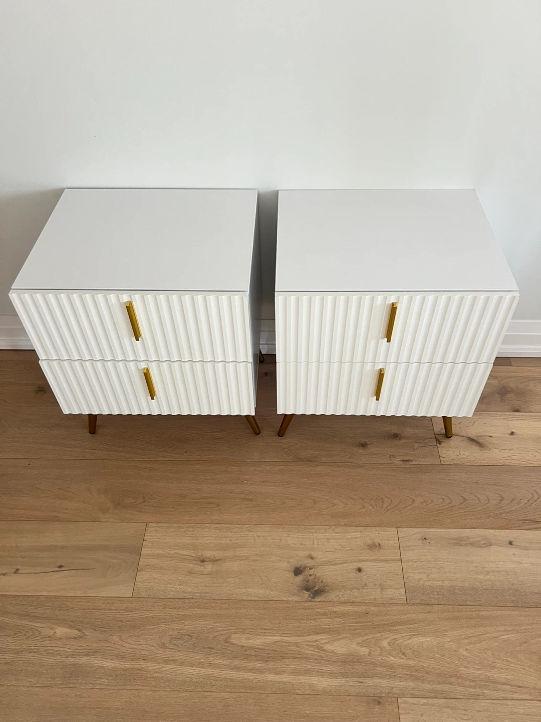 Pair of White Nightstands with Gold Accents