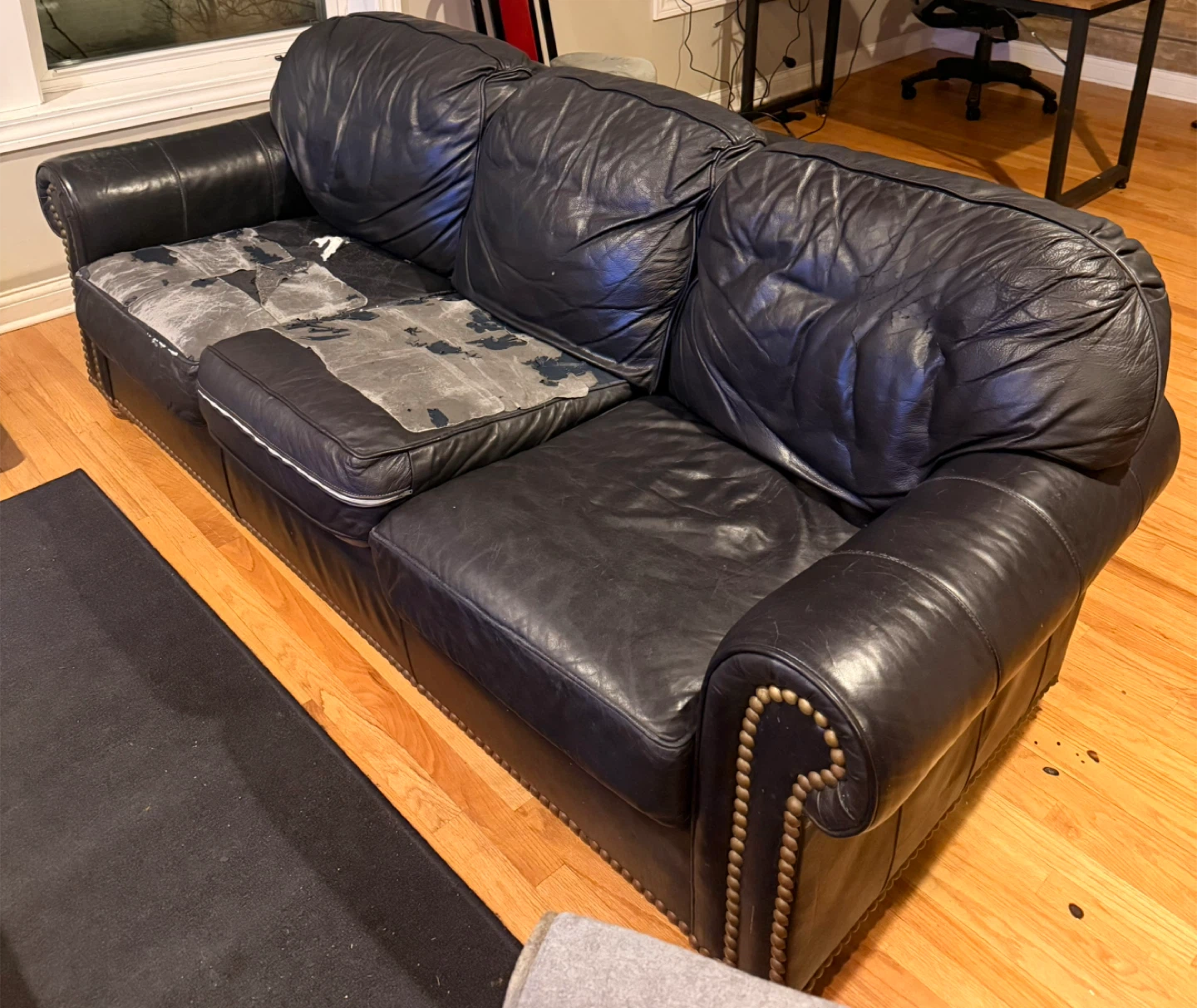 Black Leather Sofa - photo 3