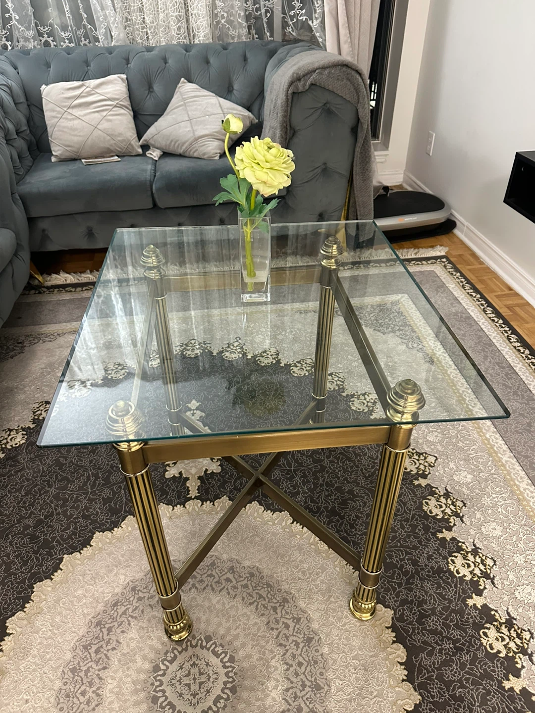 Glass Top Side Table with Brass Accents - photo 2