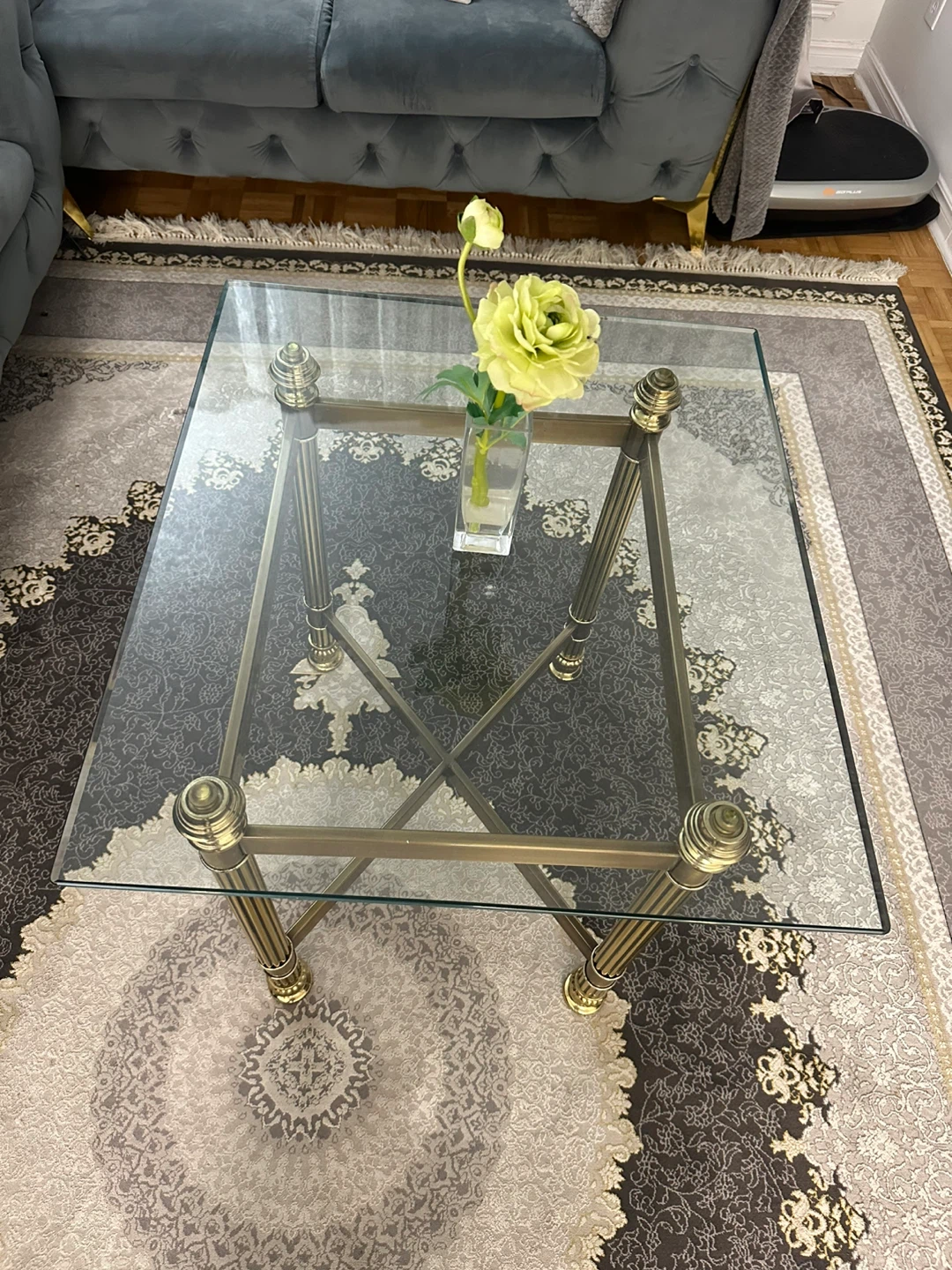 Glass Top Side Table with Brass Accents