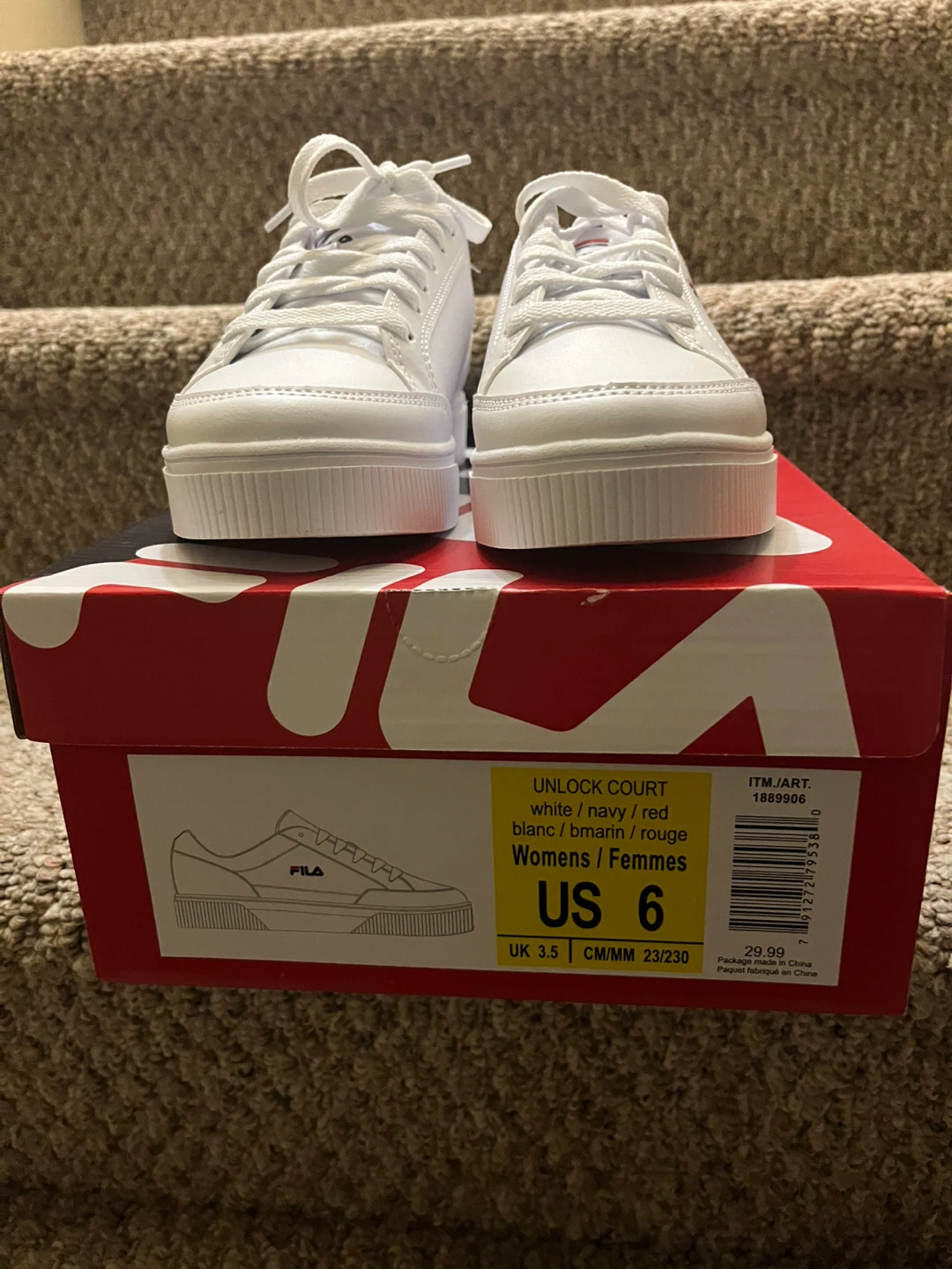 Fila Unlock Court Women's Sneakers - White/Navy/Red - US Size 6