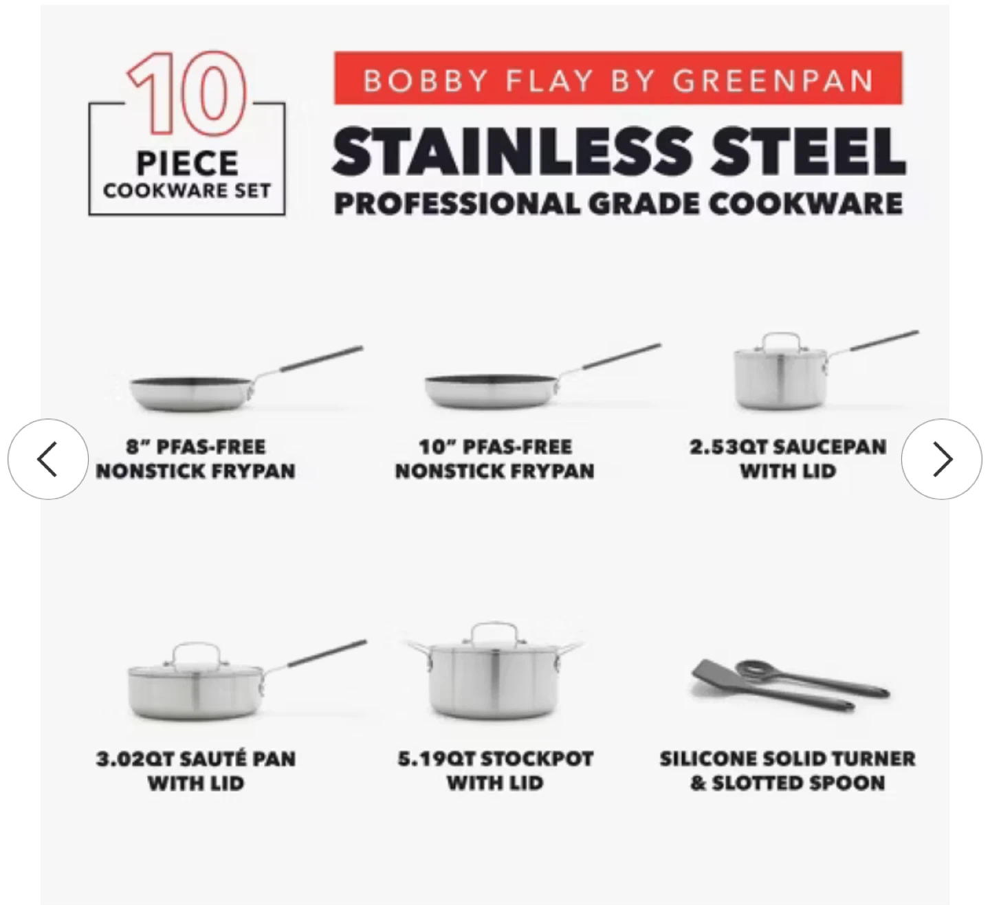 Bobby Flay by GreenPan Stainless Steel 10-Piece Cookware Set - photo 2