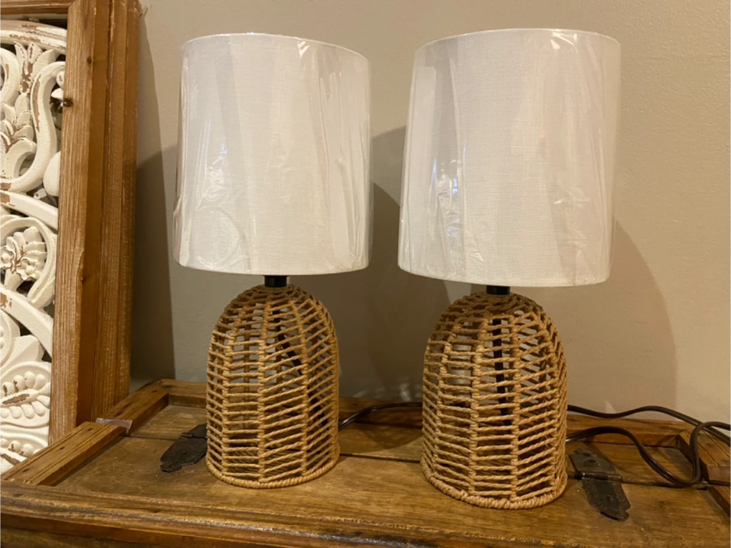 New 2 Boho Rattan Table Lamps - photo 5