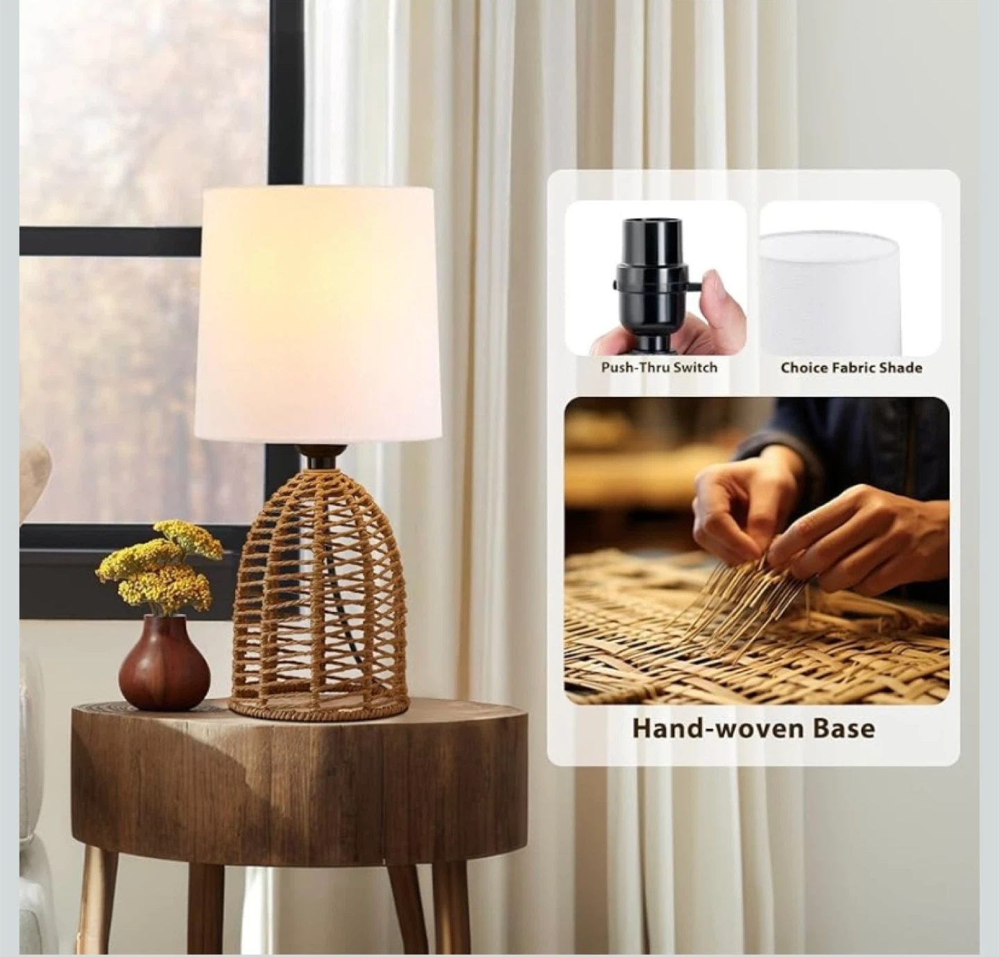 New 2 Boho Rattan Table Lamps - photo 4